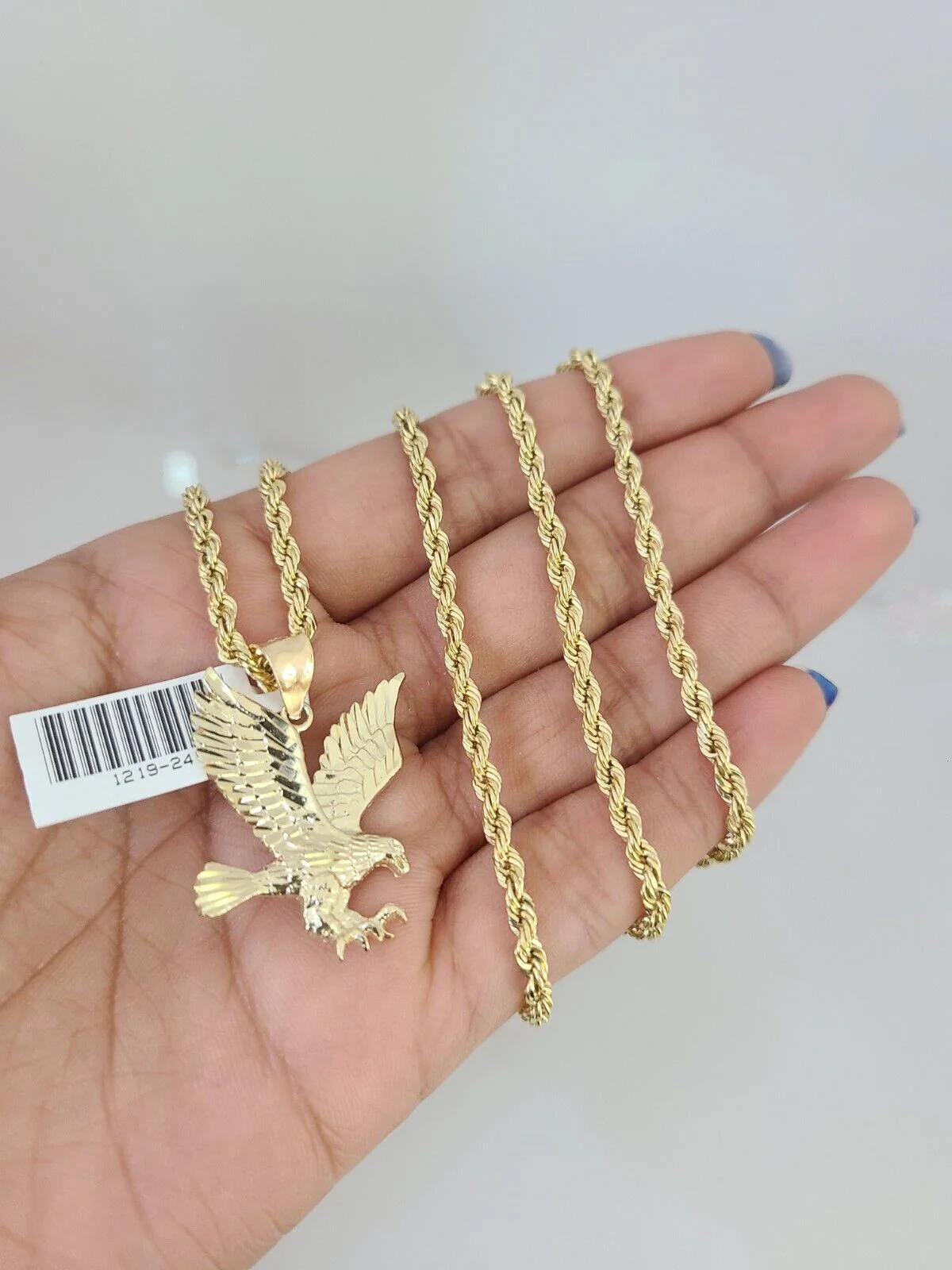 REAL 10k Solid Rope Chain Flying Eagle Charm Pendant 3mm Set 18"-26" in Necklace - Image 4
