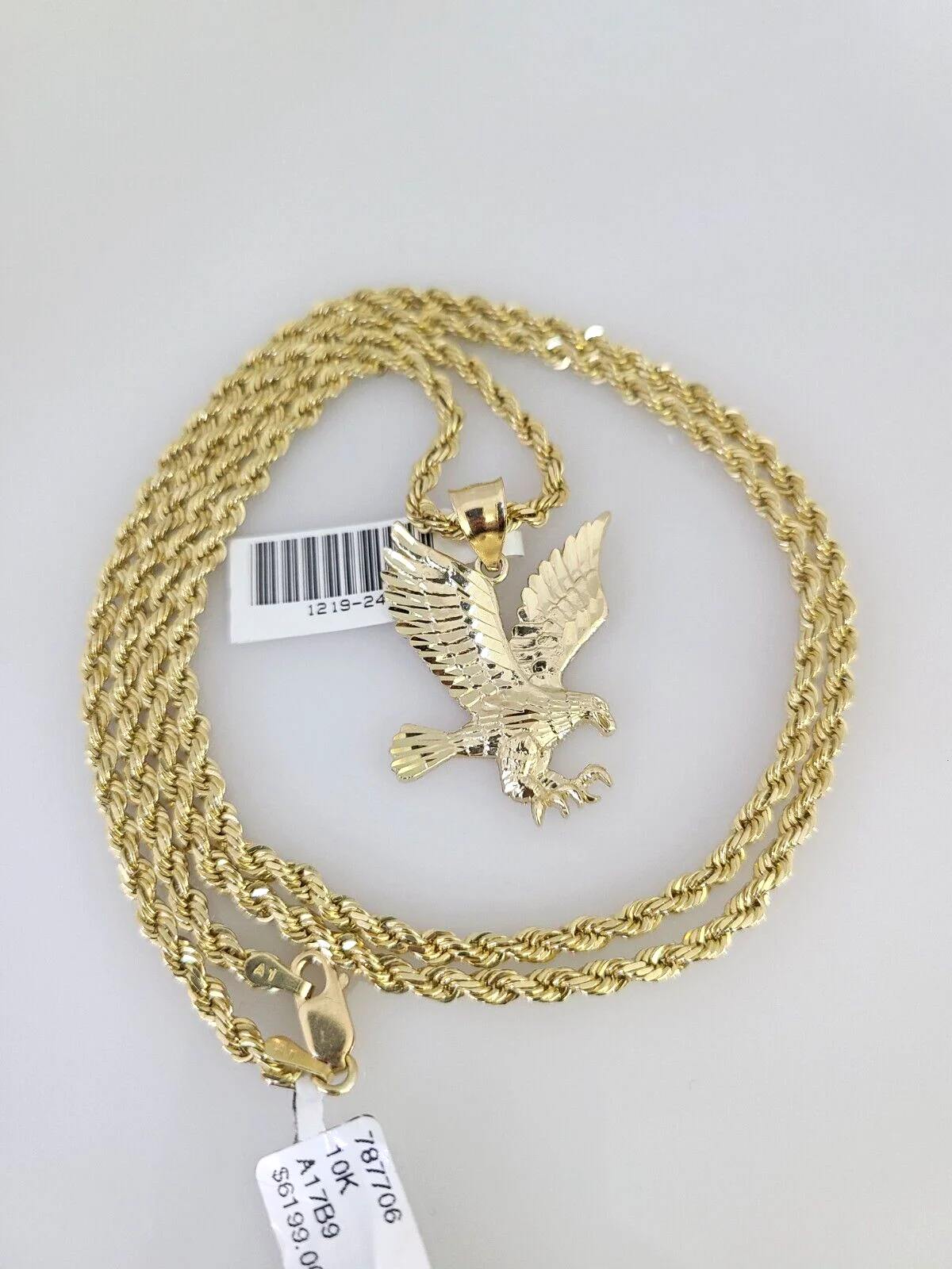 REAL 10k Solid Rope Chain Flying Eagle Charm Pendant 3mm Set 18"-26" in Necklace - Image 5