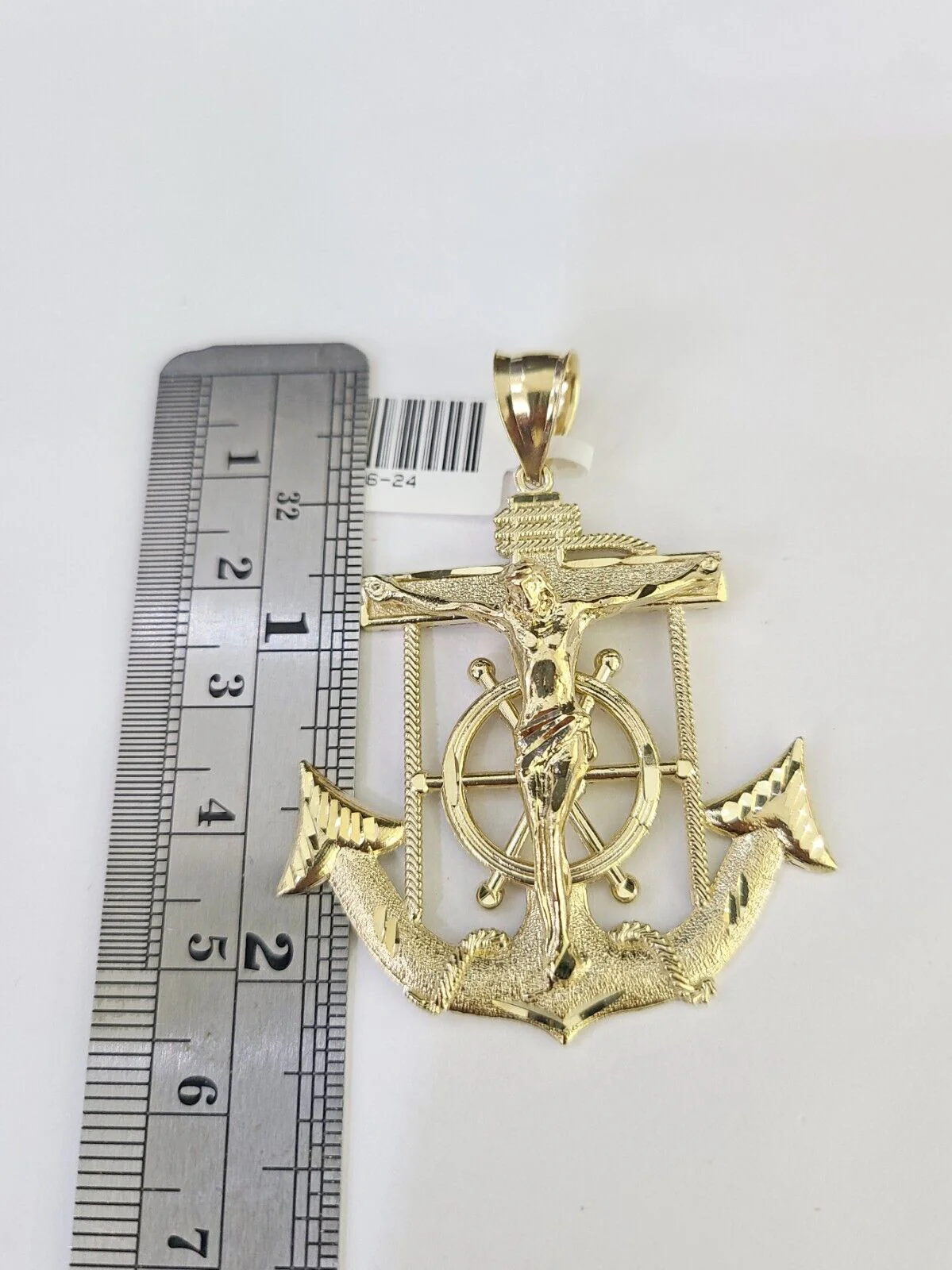 Real 10k Solid Rope Chain Jesus Anchor Charm Set 3mm 20"-30" Inch Necklace Gold - Image 4