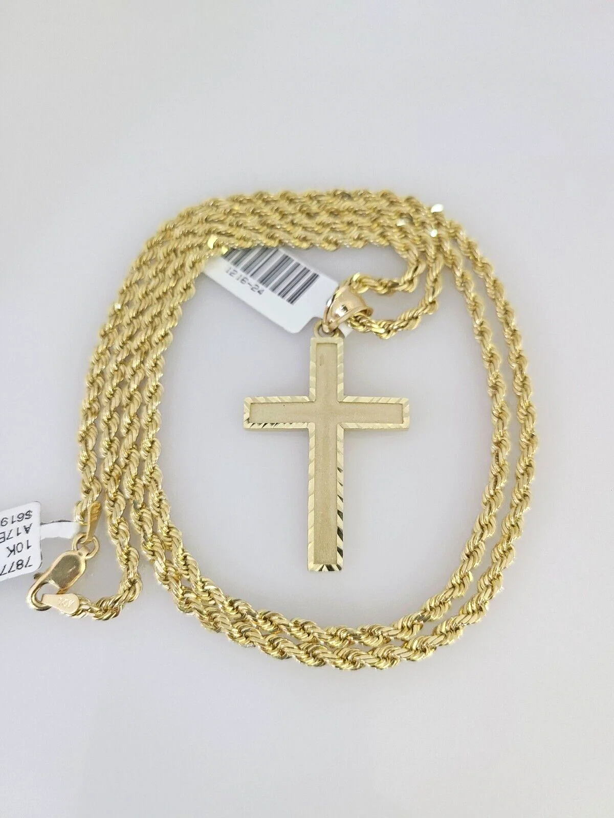 REAL 10k Solid Rope Chain Jesus Cross Charm Pendant 3mm Set 18"-26" in Necklace - Image 4