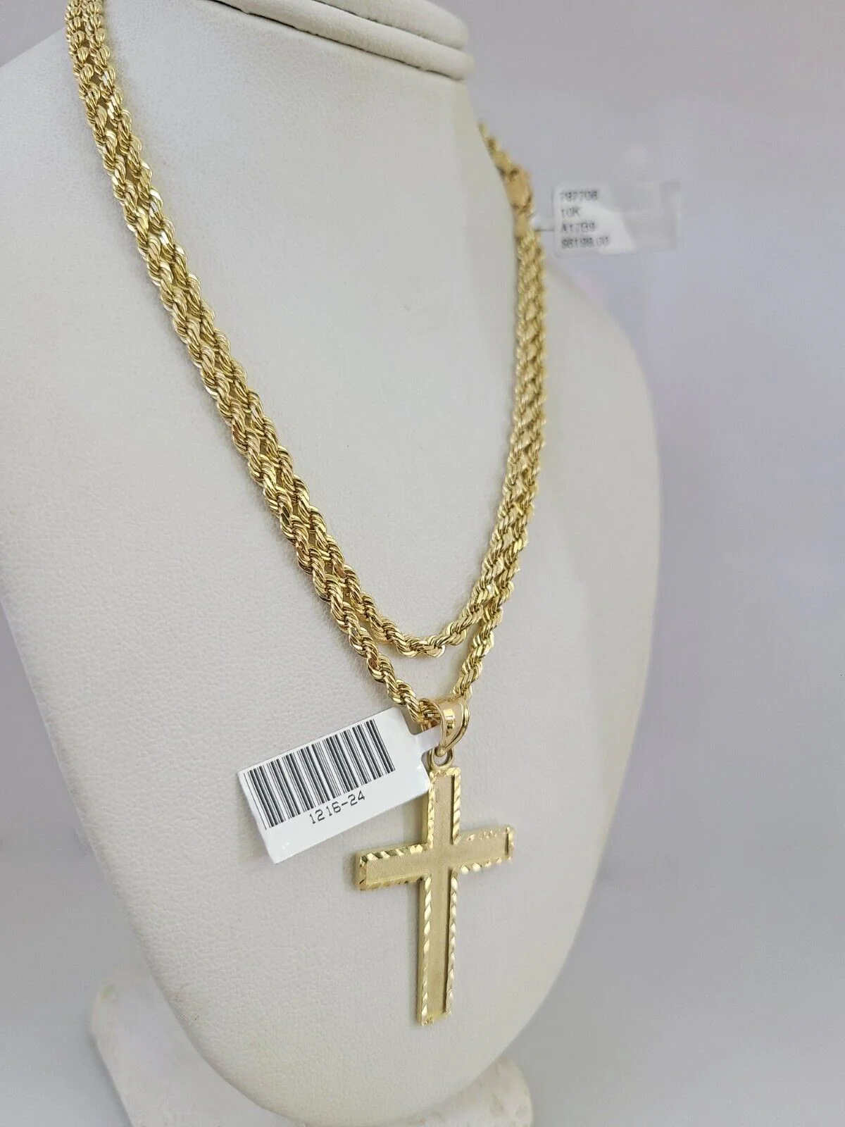 REAL 10k Solid Rope Chain Jesus Cross Charm Pendant 3mm Set 18"-26" in Necklace - Image 6