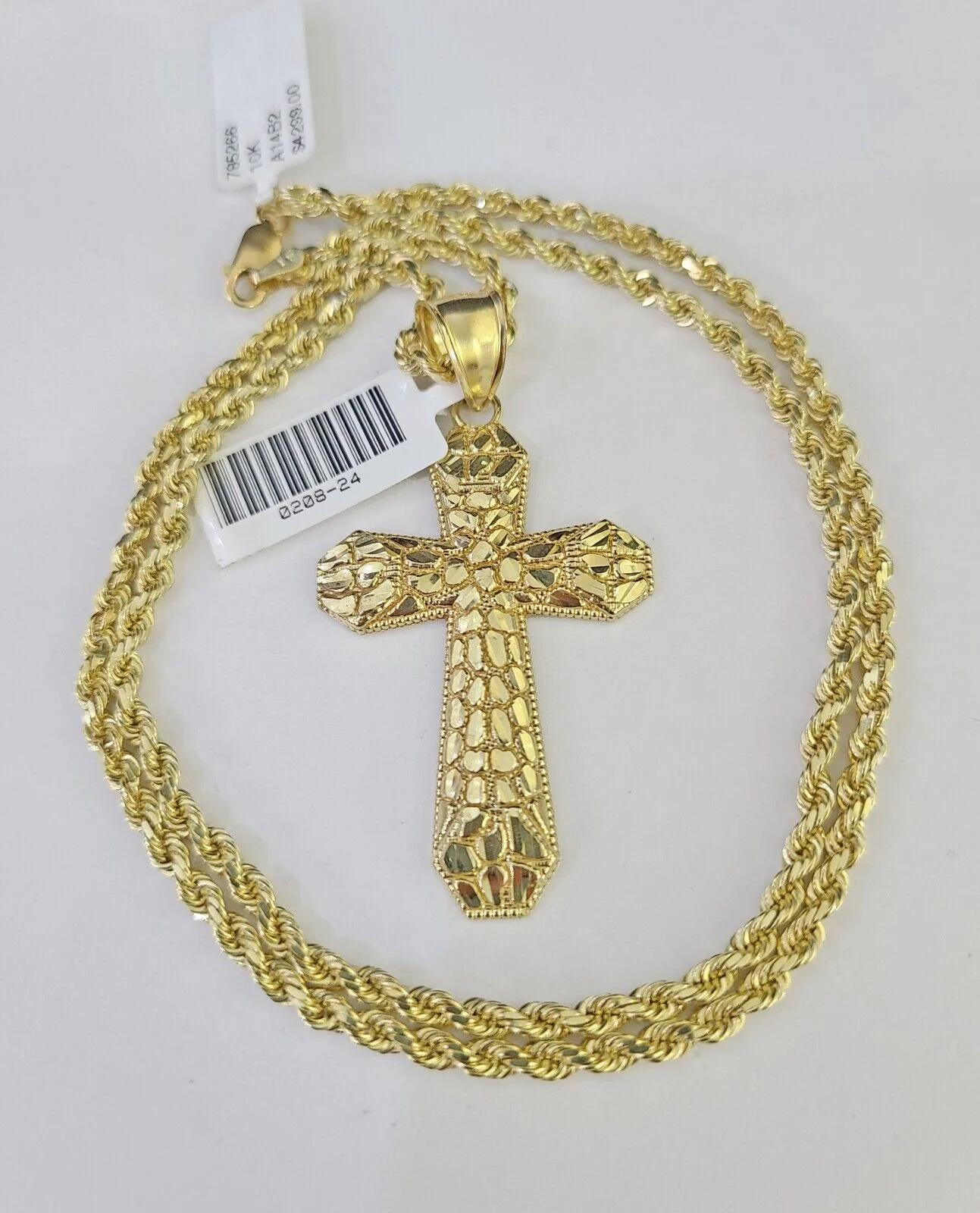 Real 10k Solid Rope Chain Jesus Cross Charm Set 3mm 20"-30" Inch Necklace Gold - Image 3