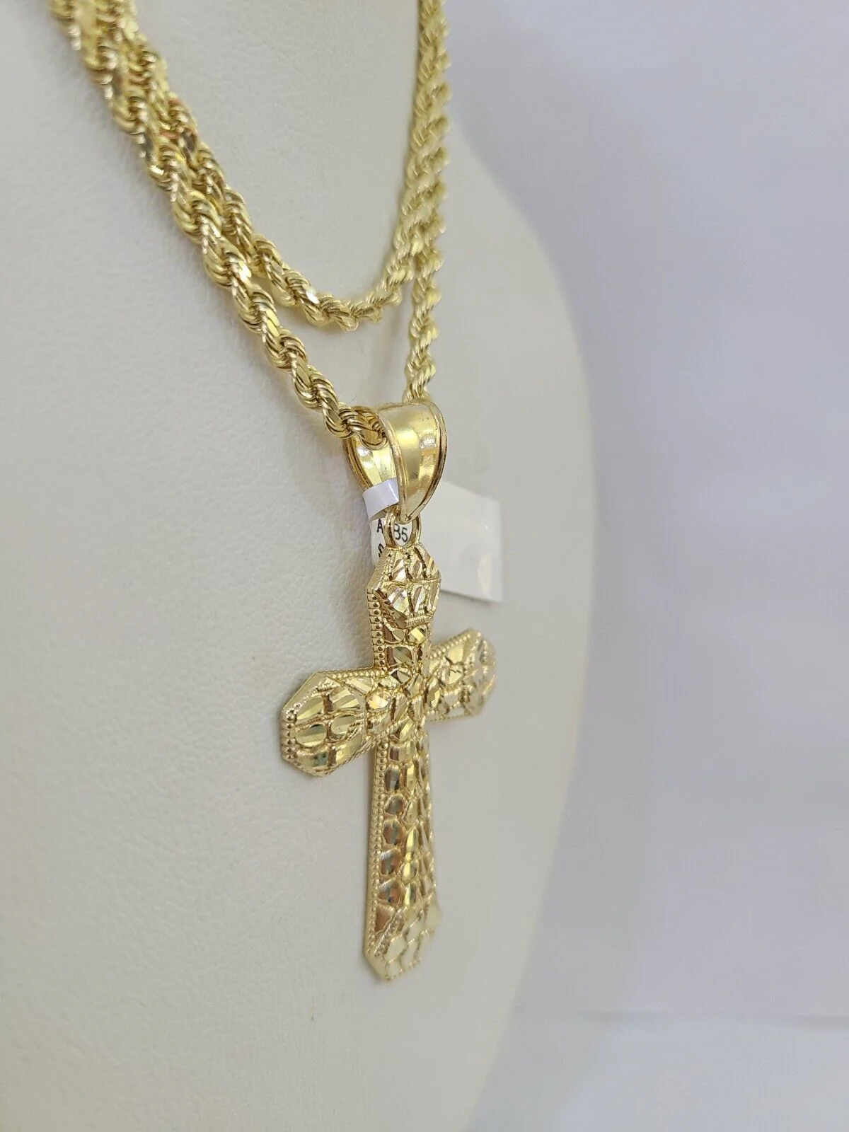 Real 10k Solid Rope Chain Jesus Cross Charm Set 3mm 20"-30" Inch Necklace Gold - Image 5