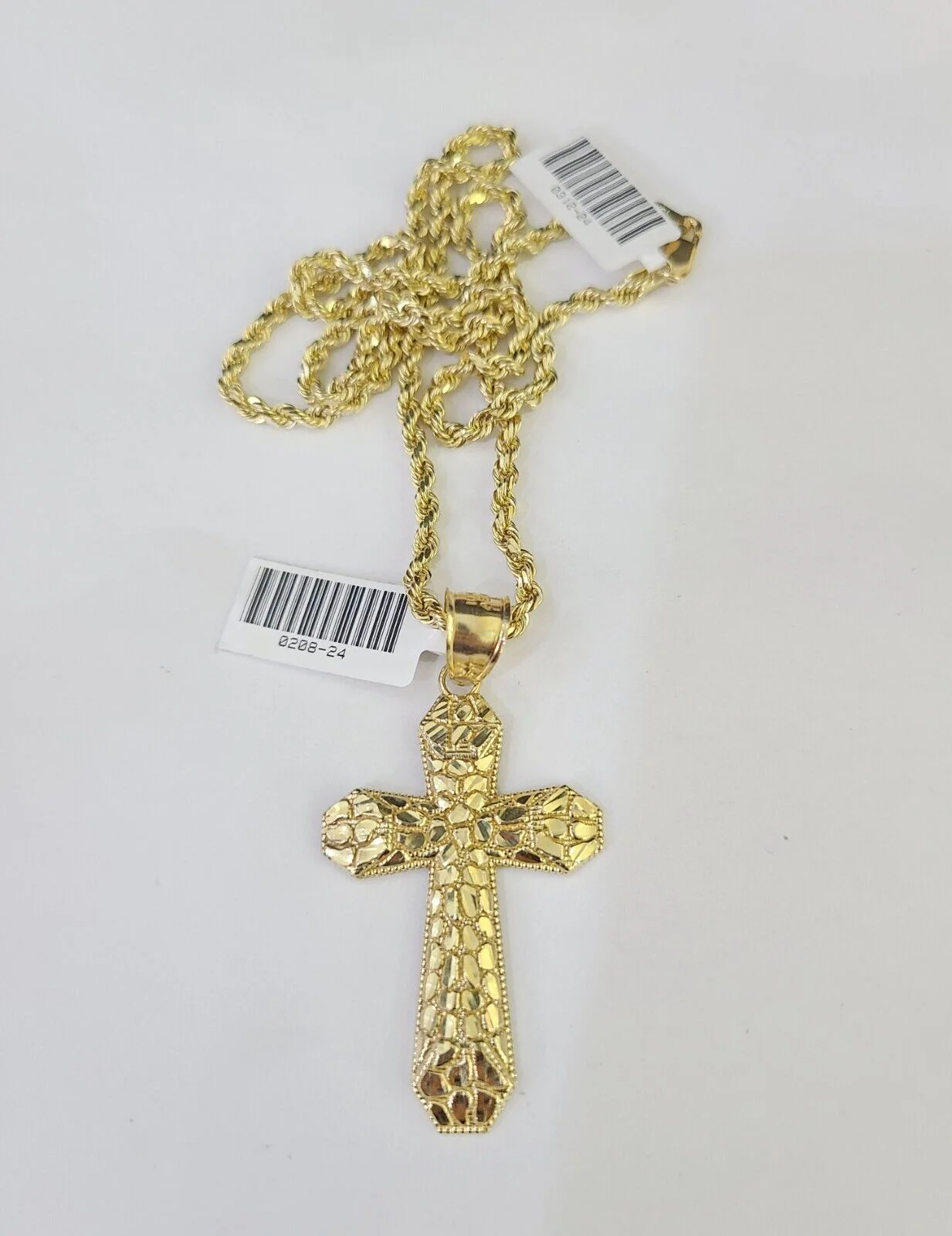 Real 10k Solid Rope Chain Jesus Cross Charm Set 3mm 20"-30" Inch Necklace Gold - Image 6