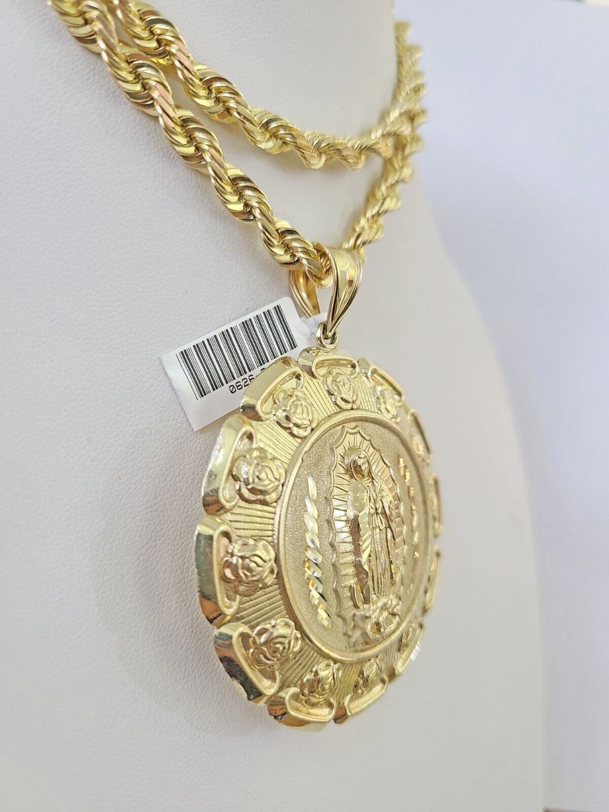 Real 10k Solid Rope Chain Jesus Virgin Mary Charm Set 6mm 20"-30" Inch Necklace - Image 2