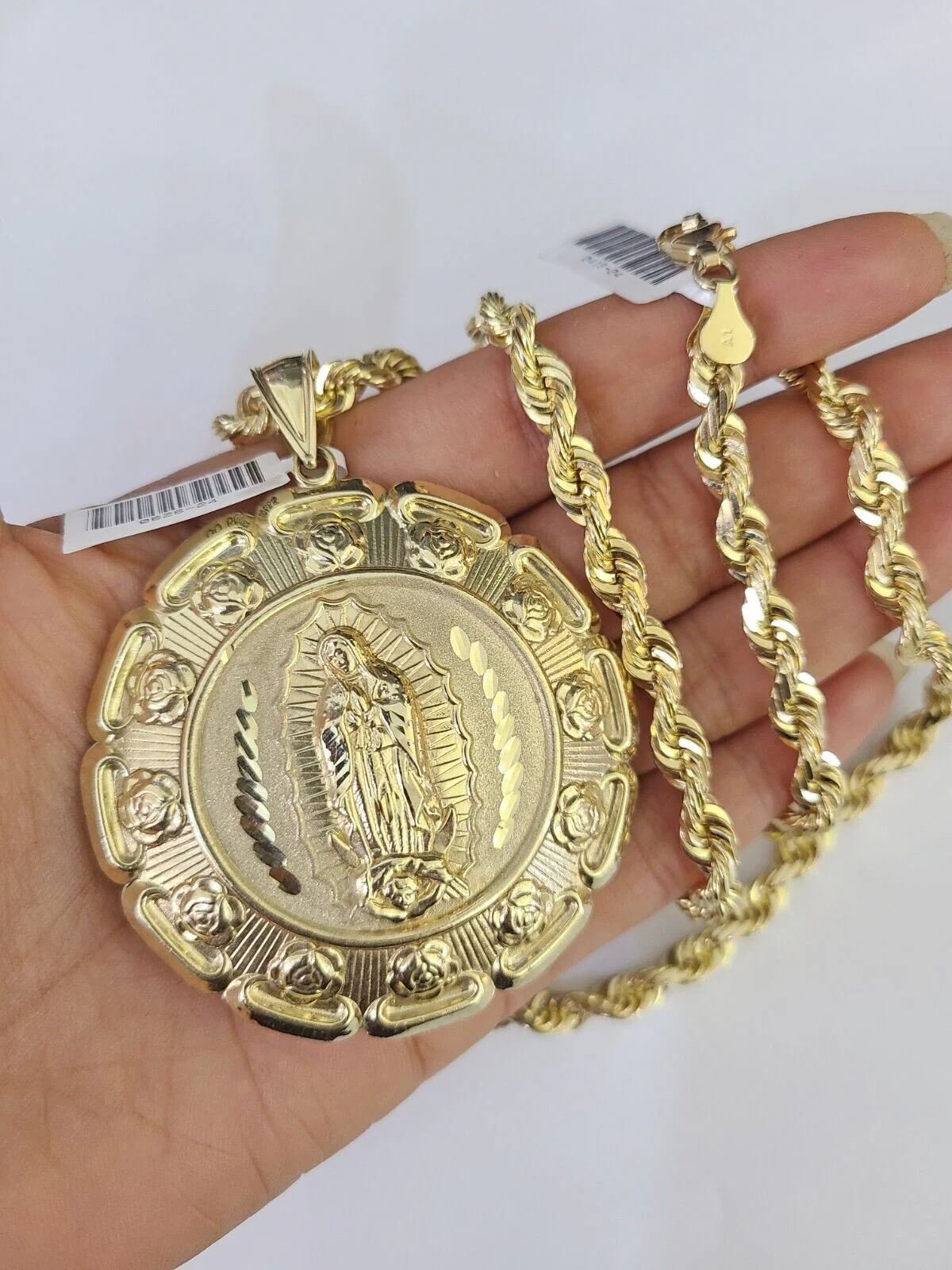 Real 10k Solid Rope Chain Jesus Virgin Mary Charm Set 6mm 20"-30" Inch Necklace - Image 3