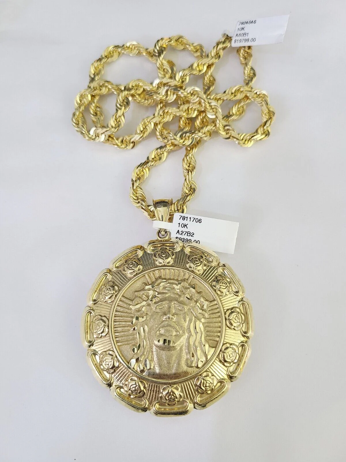 Real 10k Solid Rope Chain Jesus Virgin Mary Charm Set 6mm 20"-30" Inch Necklace - Image 5