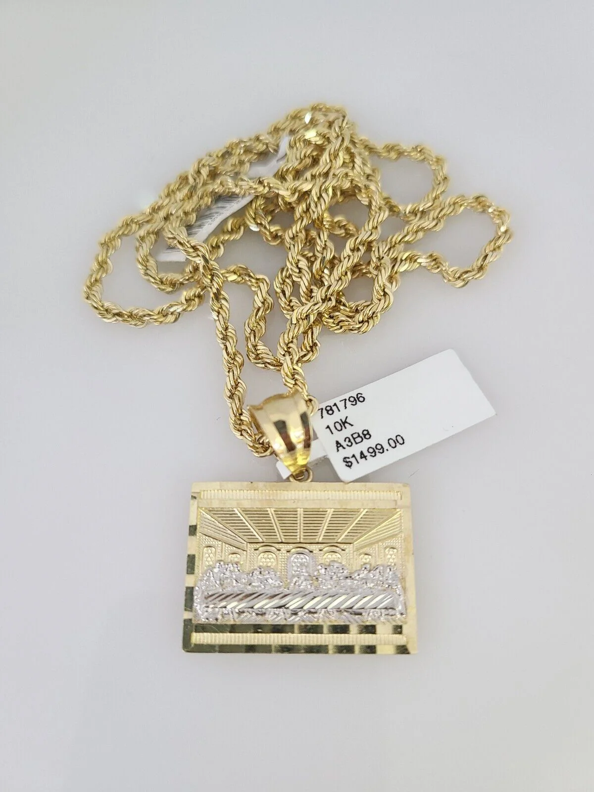 REAL 10k Solid Rope Chain Last Supper Charm Pendant 3mm Necklace Set 18"-26" in - Image 4