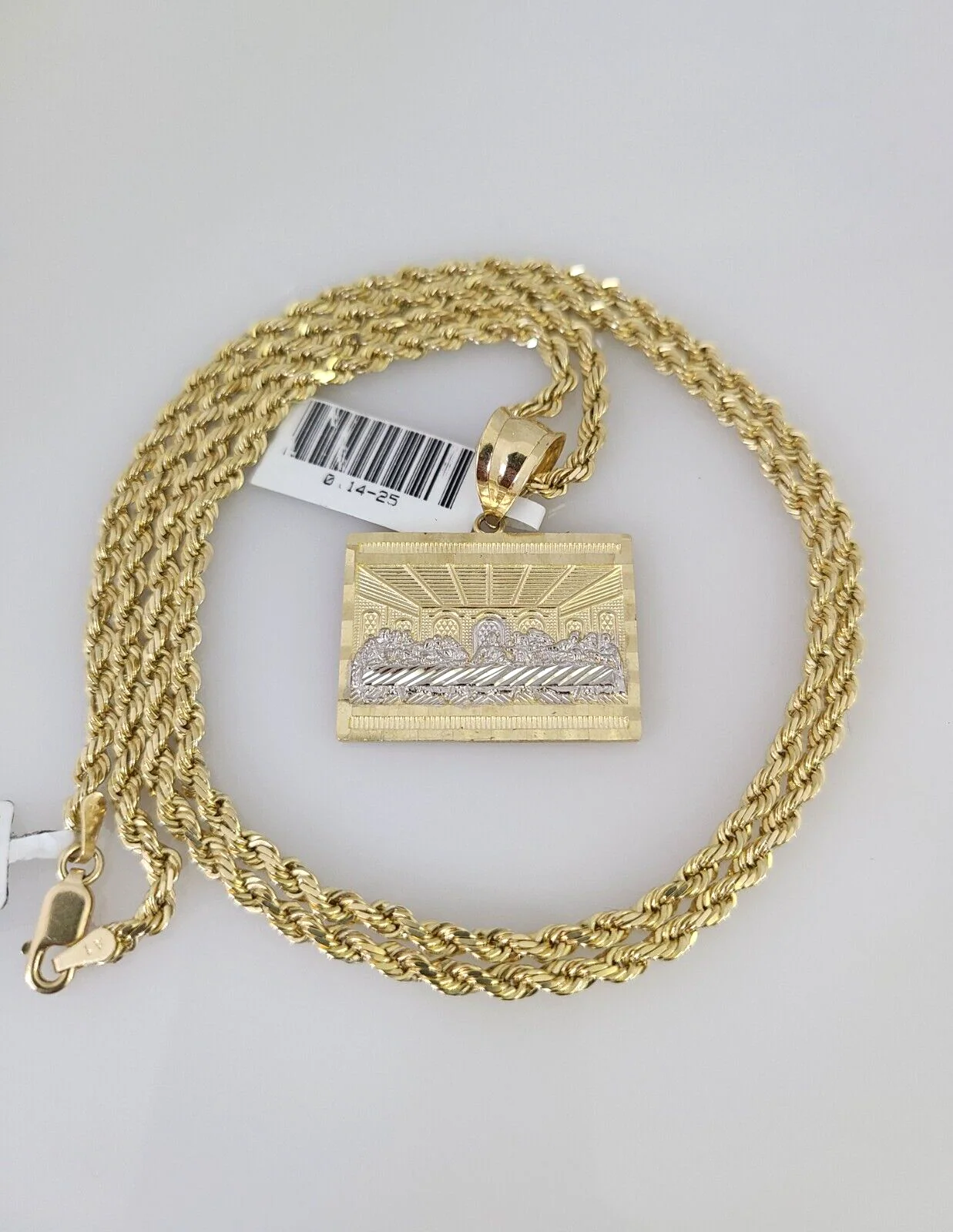 REAL 10k Solid Rope Chain Last Supper Charm Pendant 3mm Necklace Set 18"-26" in - Image 6