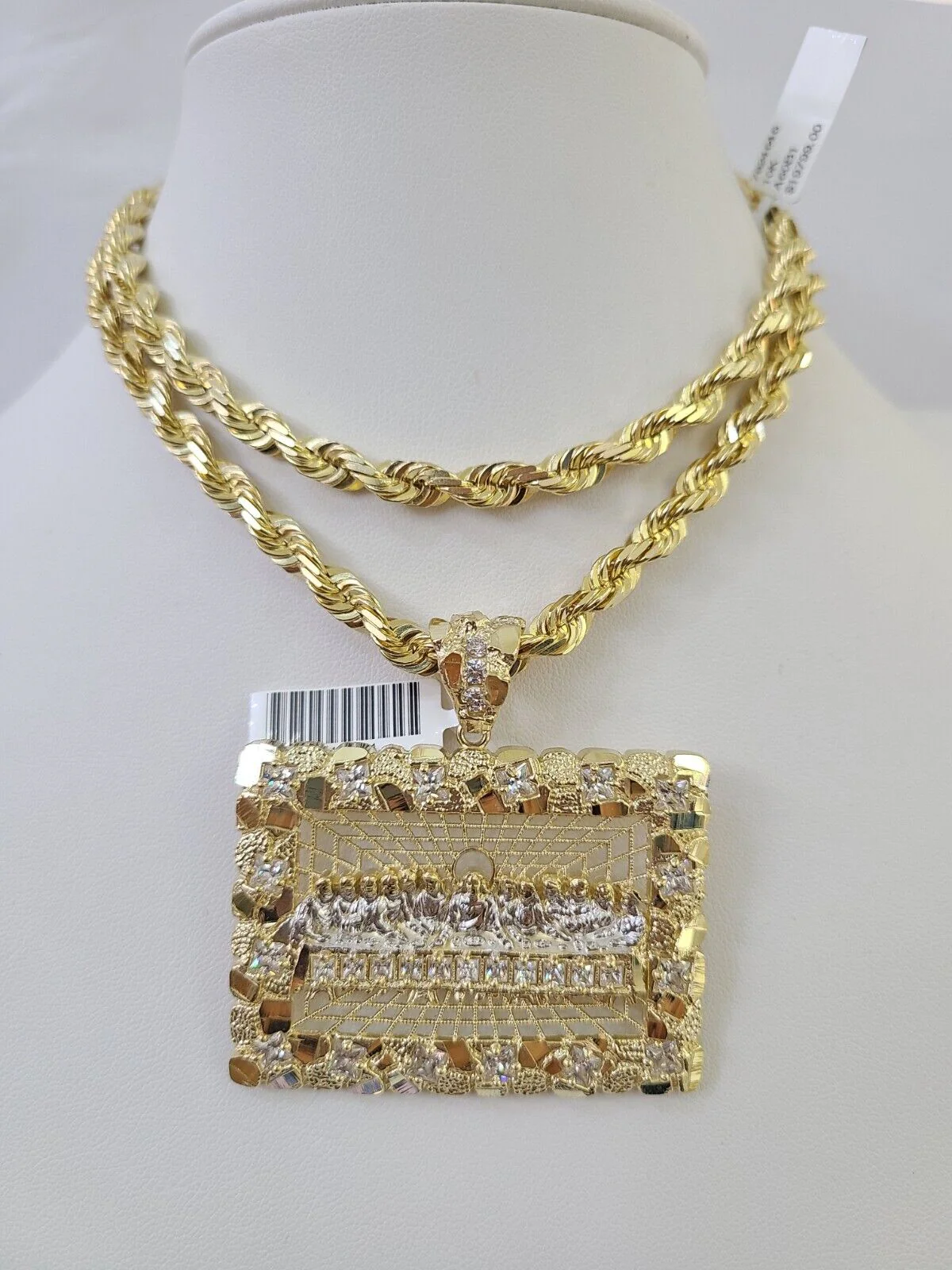 Real 10k Solid Rope Chain Last Supper Charm Set 6mm 20"-30" Inch Necklace Gold - Image 5