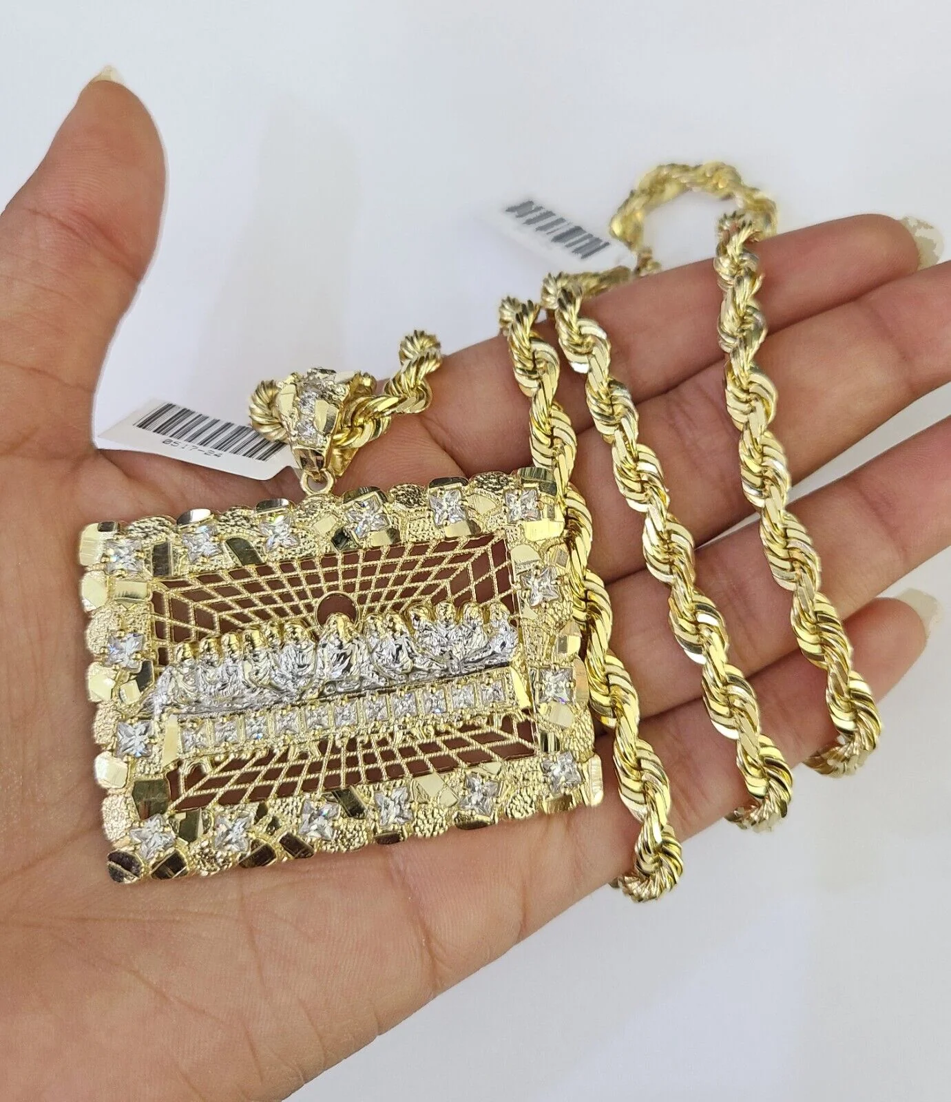 Real 10k Solid Rope Chain Last Supper Charm Set 6mm 20"-30" Inch Necklace Gold - Image 6