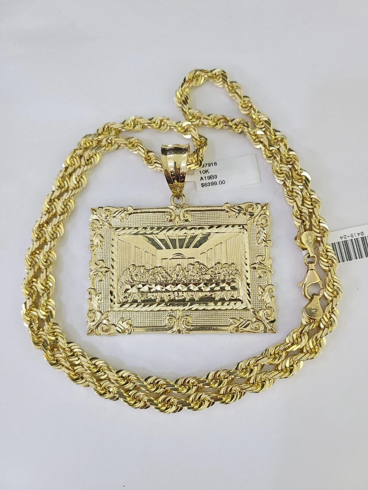 Real 10k Solid Rope Chain Last Supper Charm Set 6mm 20"-30" Inch Necklace Gold - Image 2