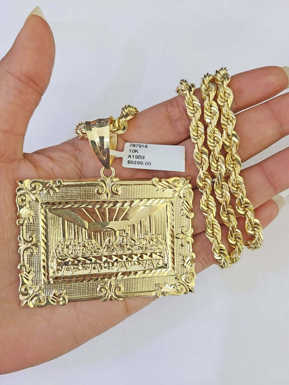 Real 10k Solid Rope Chain Last Supper Charm Set 6mm 20"-30" Inch Necklace Gold - Image 3