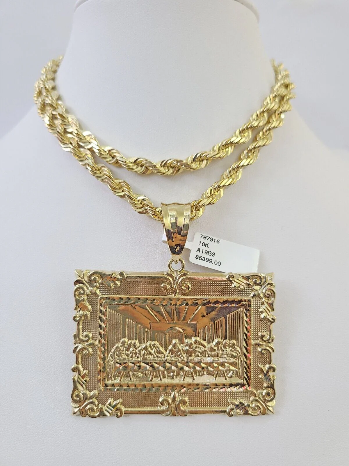Real 10k Solid Rope Chain Last Supper Charm Set 6mm 20"-30" Inch Necklace Gold - Image 5