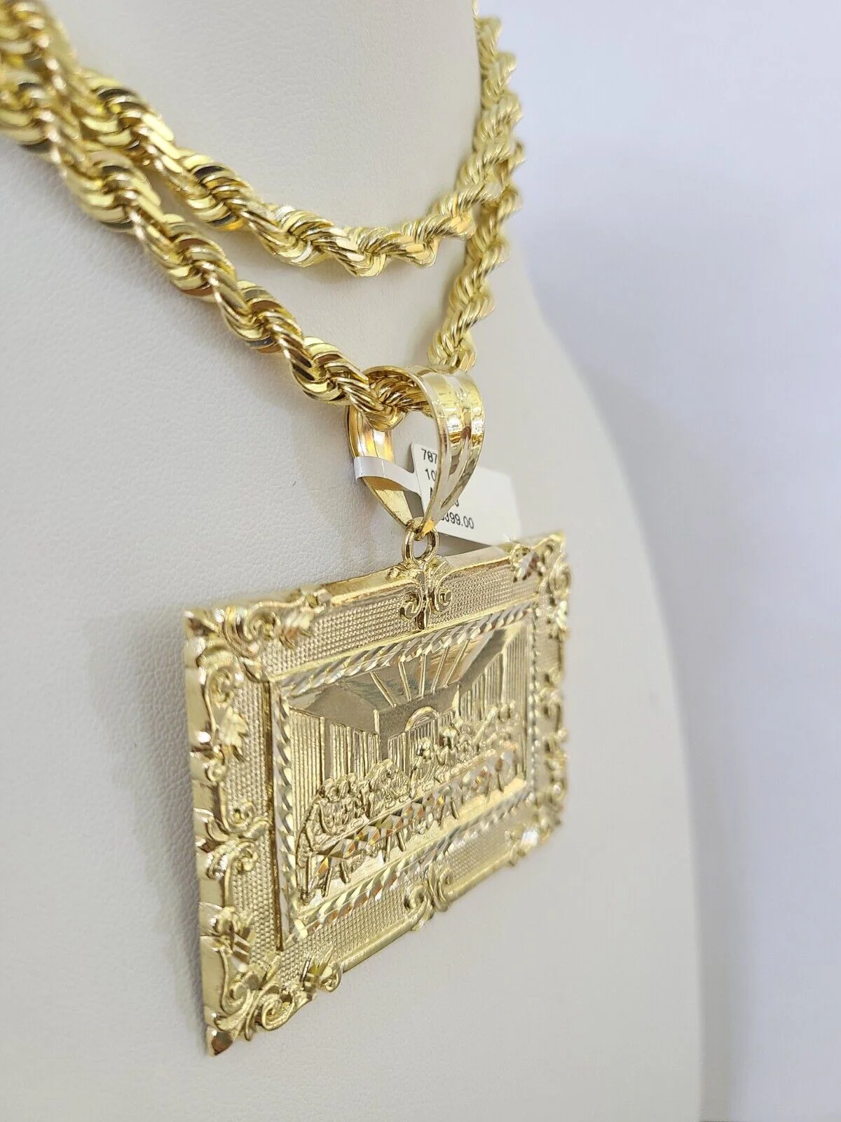 Real 10k Solid Rope Chain Last Supper Charm Set 6mm 20"-30" Inch Necklace Gold - Image 6