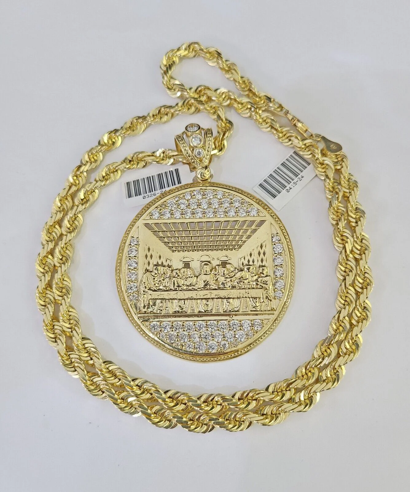 Real 10k Solid Rope Chain Last Supper Charm Set 6mm 20"-30" Inch Necklace Gold - Image 2