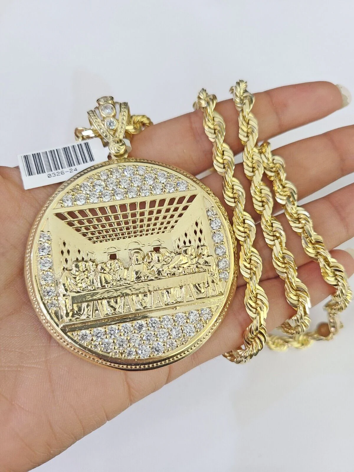 Real 10k Solid Rope Chain Last Supper Charm Set 6mm 20"-30" Inch Necklace Gold - Image 3