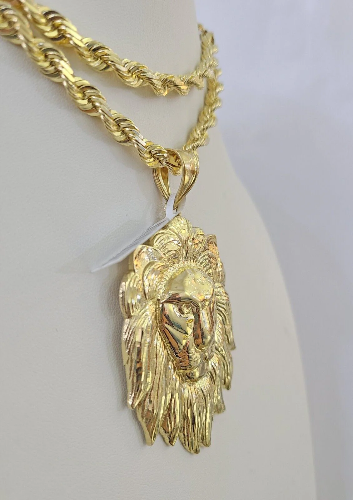 Real 10k Solid Rope Chain Lion Charm Set 6mm 20"-30" Inch Necklace Yellow Gold - Image 6
