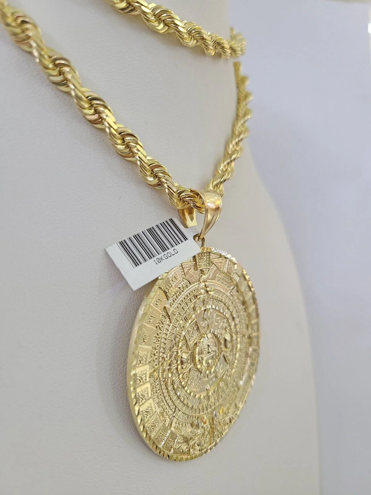Real 10k Solid Rope Chain Mayan Calendar Charm Set 6mm 20"-30" Inch Necklace - Image 2