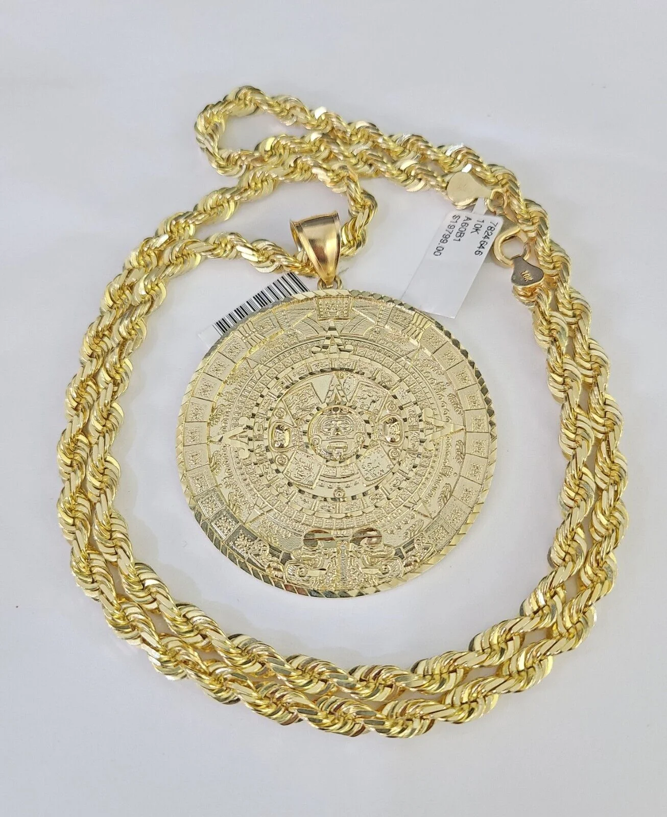 Real 10k Solid Rope Chain Mayan Calendar Charm Set 6mm 20"-30" Inch Necklace - Image 3