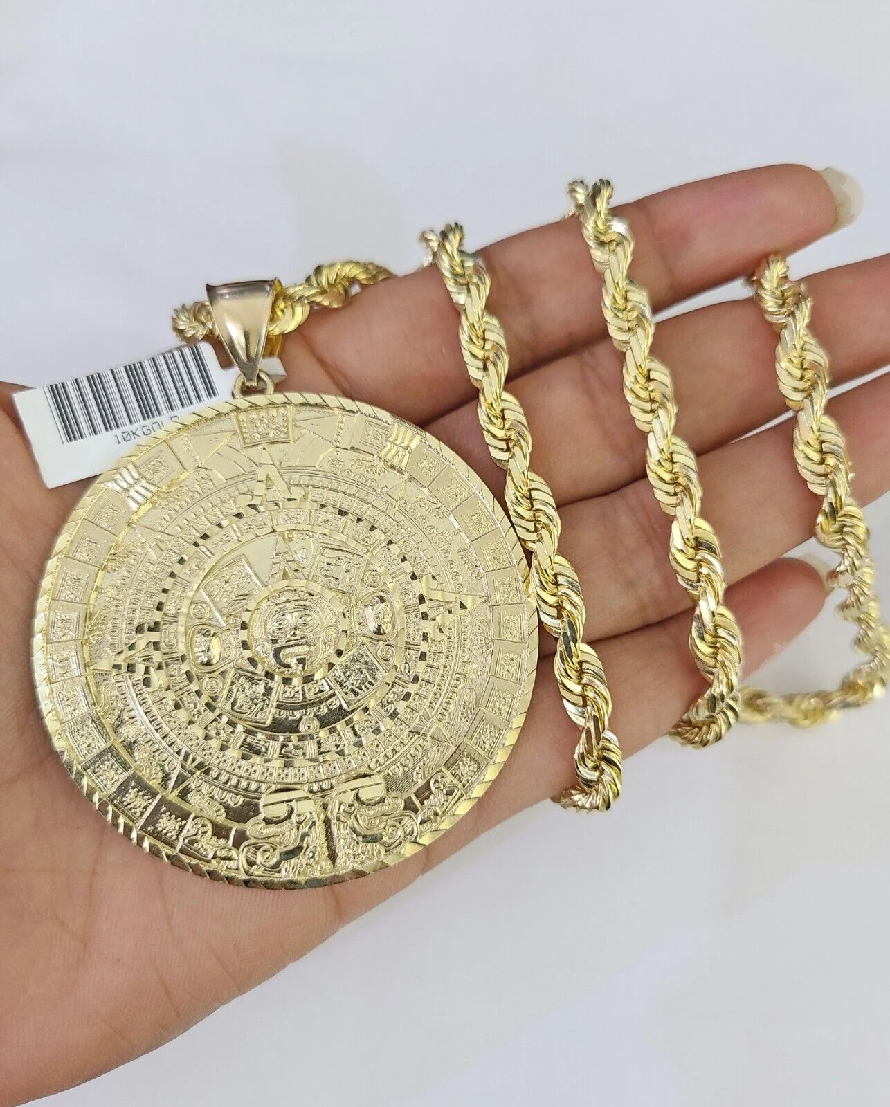 Real 10k Solid Rope Chain Mayan Calendar Charm Set 6mm 20"-30" Inch Necklace - Image 5
