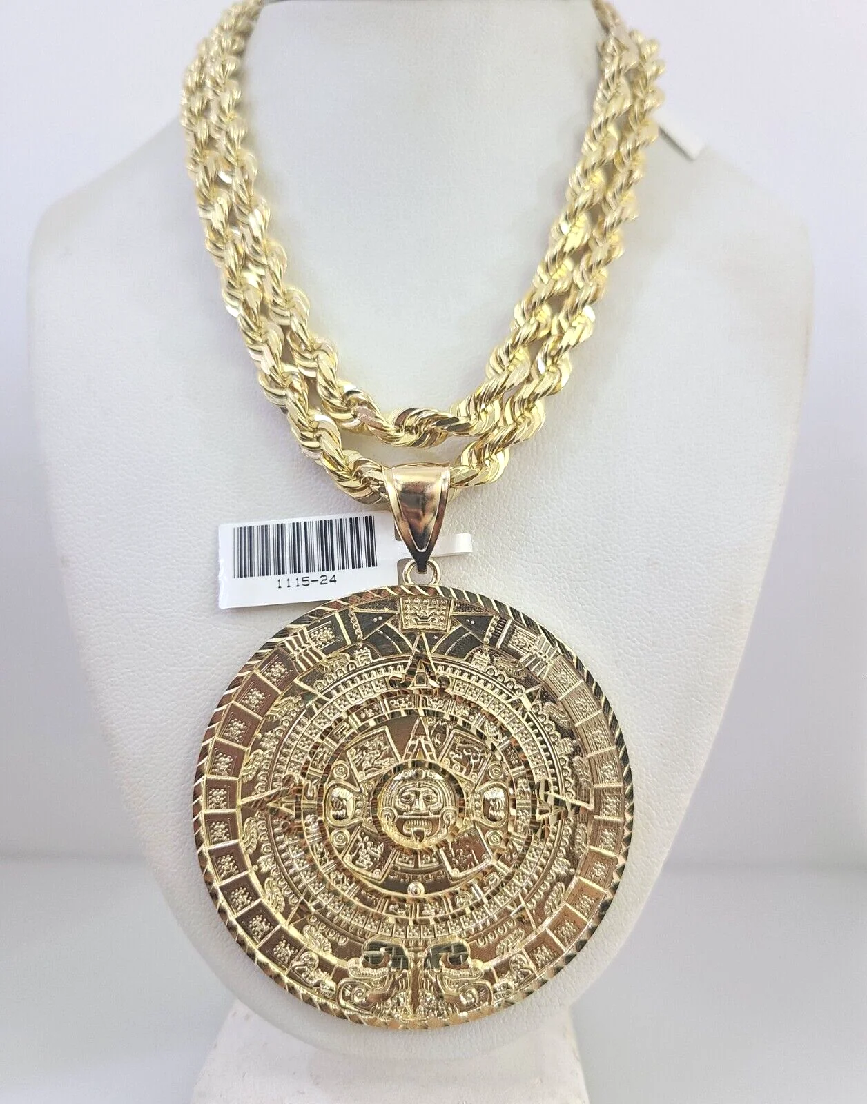 Real 10k Solid Rope Chain Mayan Calendar Charm Set 6mm 20"-30" Necklace Gold