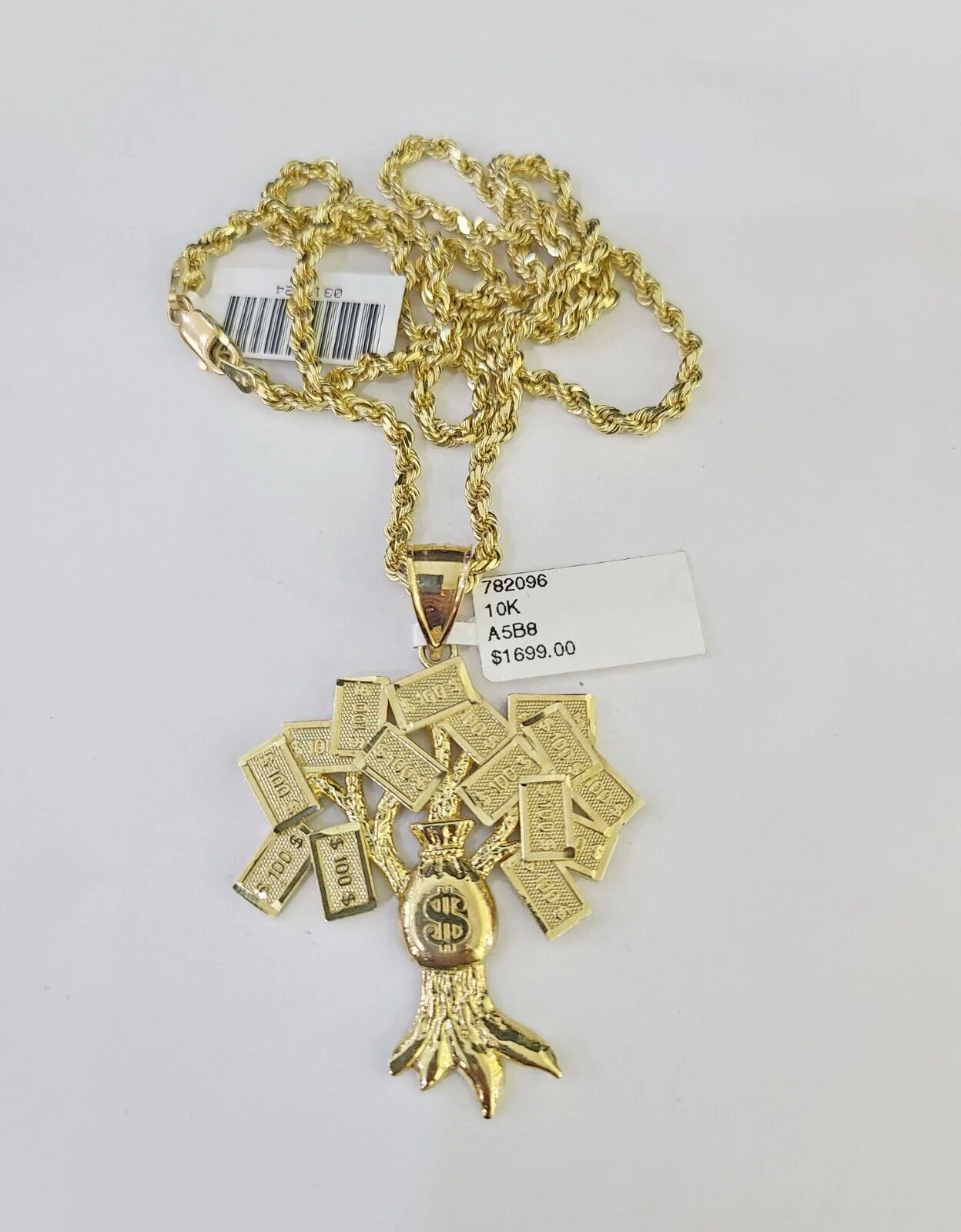 Real 10k Solid Rope Chain Money Tree Charm Set 3mm 20"-30" Inch Necklace Gold - Image 5