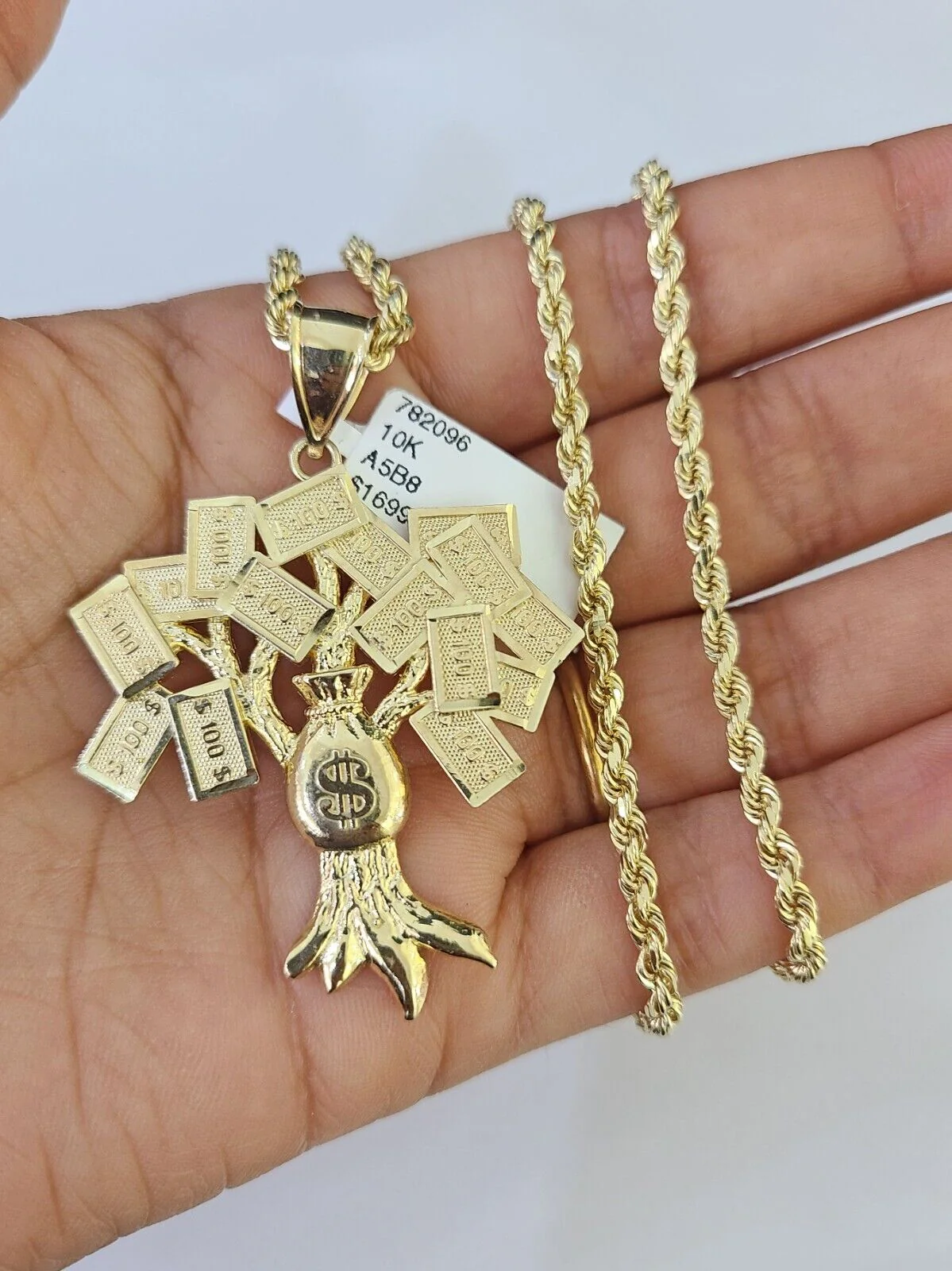 Real 10k Solid Rope Chain Money Tree Charm Set 3mm 20"-30" Inch Necklace Gold - Image 6