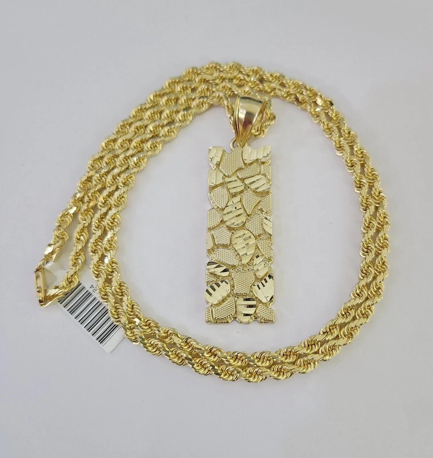Real 10k Solid Rope Chain Nugget Charm Set 4mm 18"-30" Inch Necklace Yellow Gold - Image 3