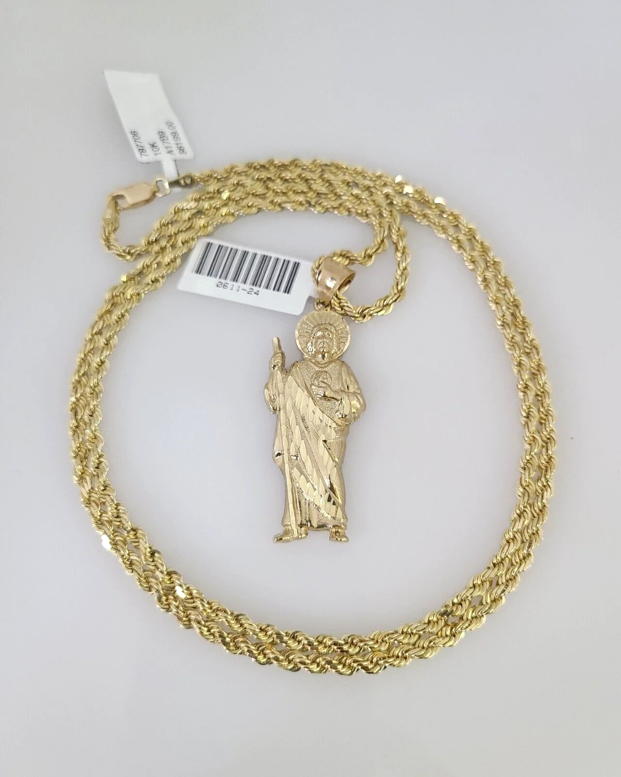 REAL 10k Solid Rope Chain Saint Jude Charm Pendant 3mm Set 18"-26" in Necklace - Image 5