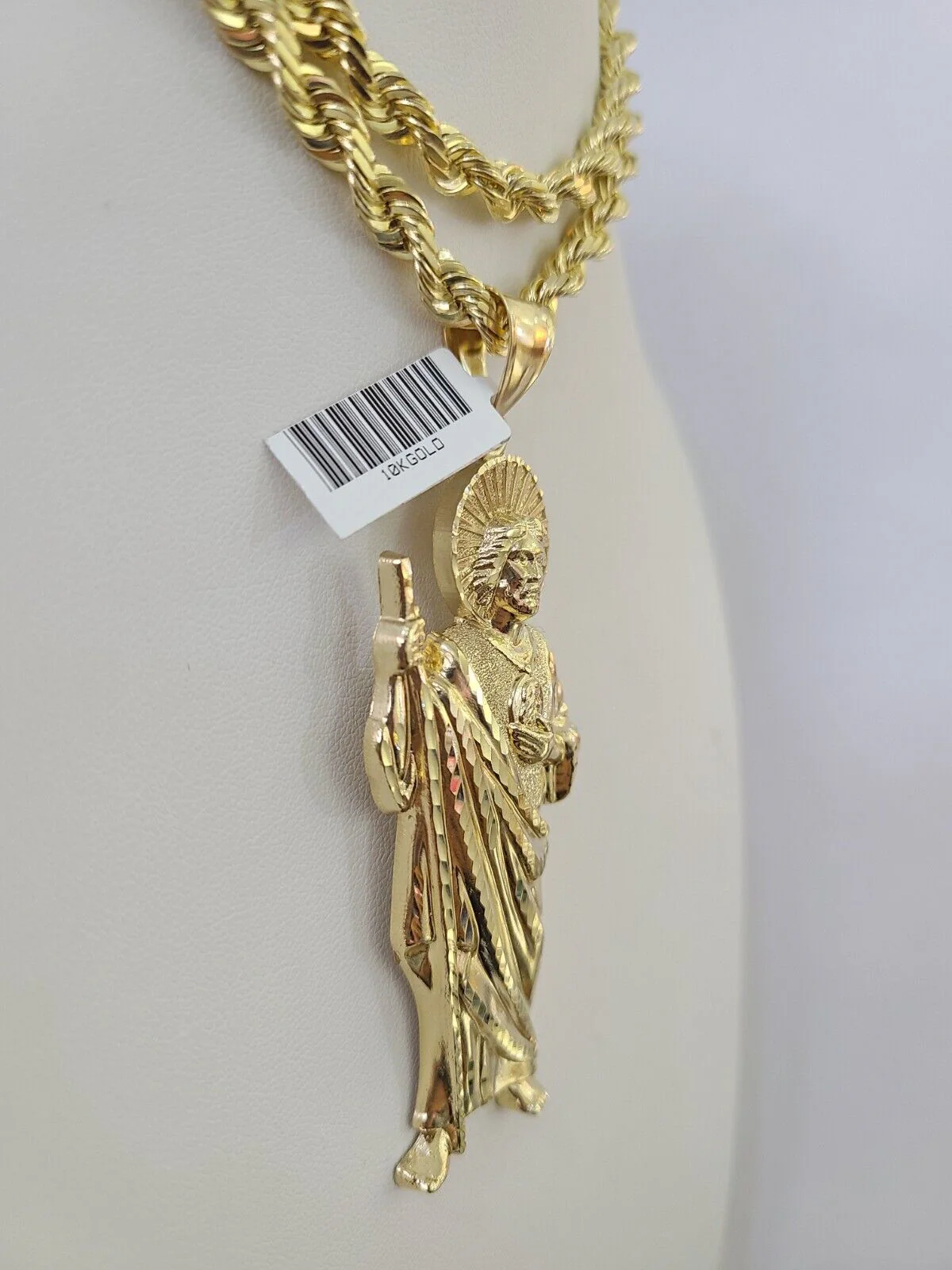 Real 10k Solid Rope Chain Saint Jude Charm Set 6mm 20"-30" Inch Necklace Gold - Image 2