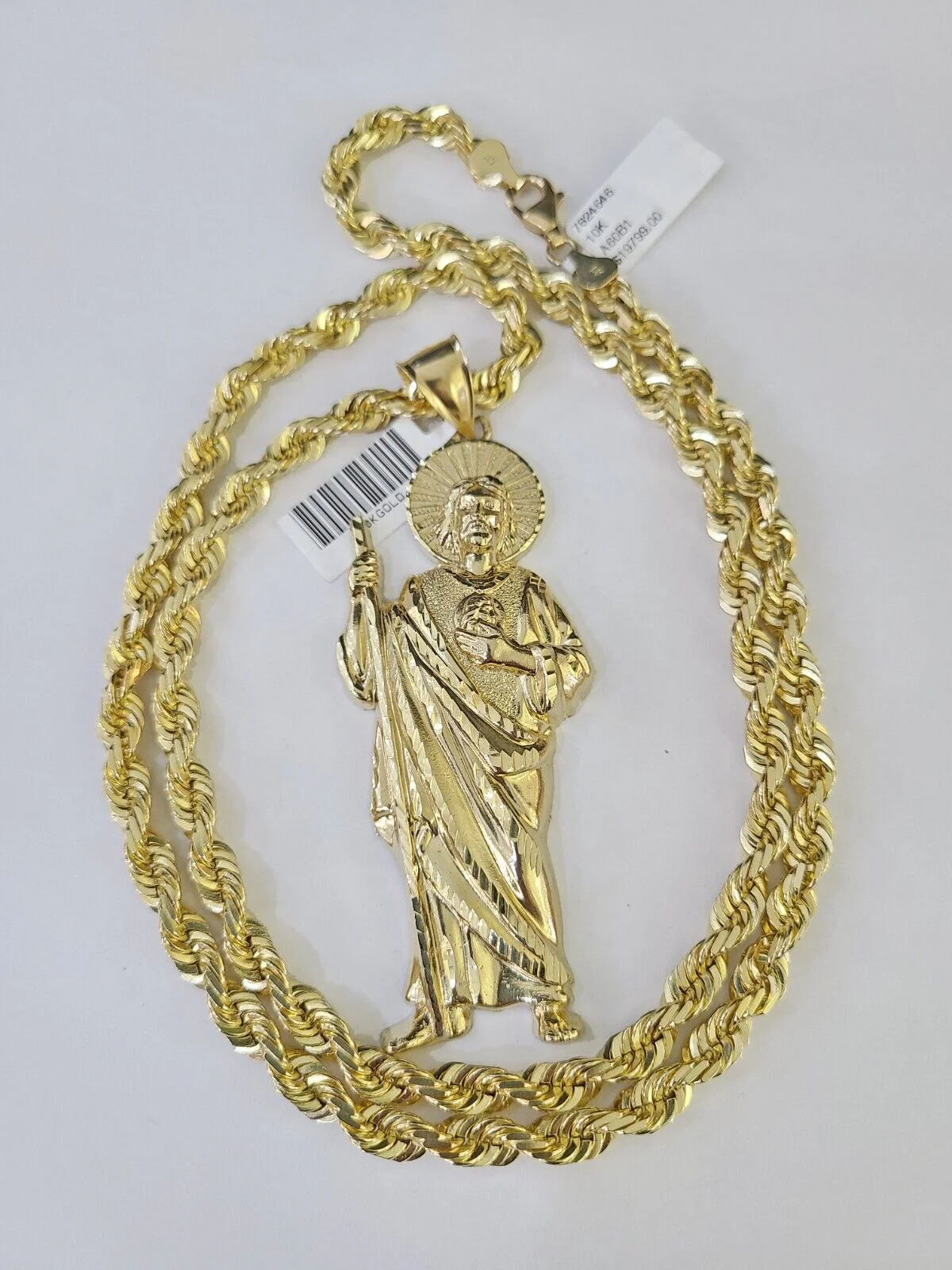 Real 10k Solid Rope Chain Saint Jude Charm Set 6mm 20"-30" Inch Necklace Gold - Image 3
