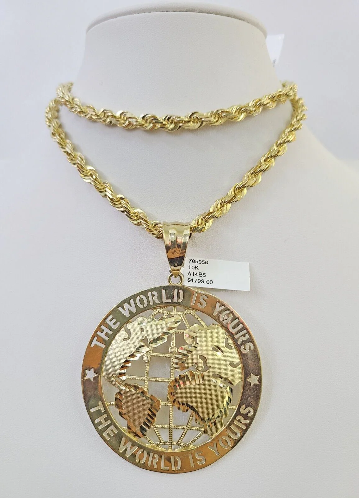Real 10k Solid Rope Chain World is Yours Charm Set 6mm 20"-30" Inch Necklace - Image 2