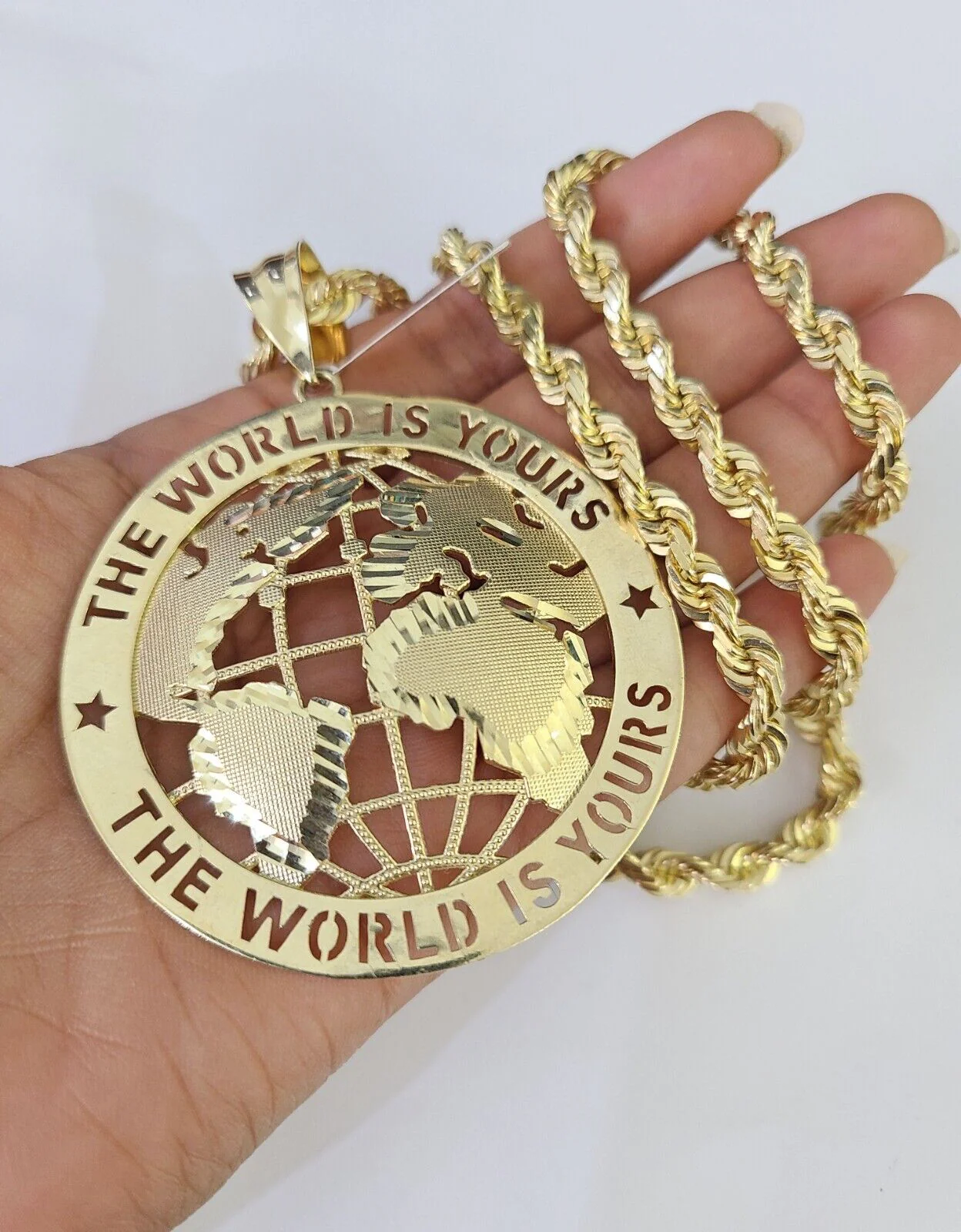 Real 10k Solid Rope Chain World is Yours Charm Set 6mm 20"-30" Inch Necklace - Image 5