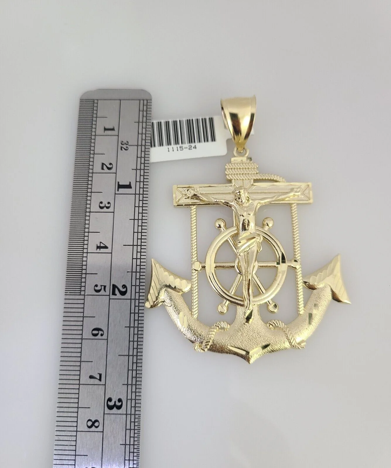 REAL 10k Solid Rope Necklace 6mm Jesus Anchor Pendant SET Chain 20"-30'' Gold - Image 6