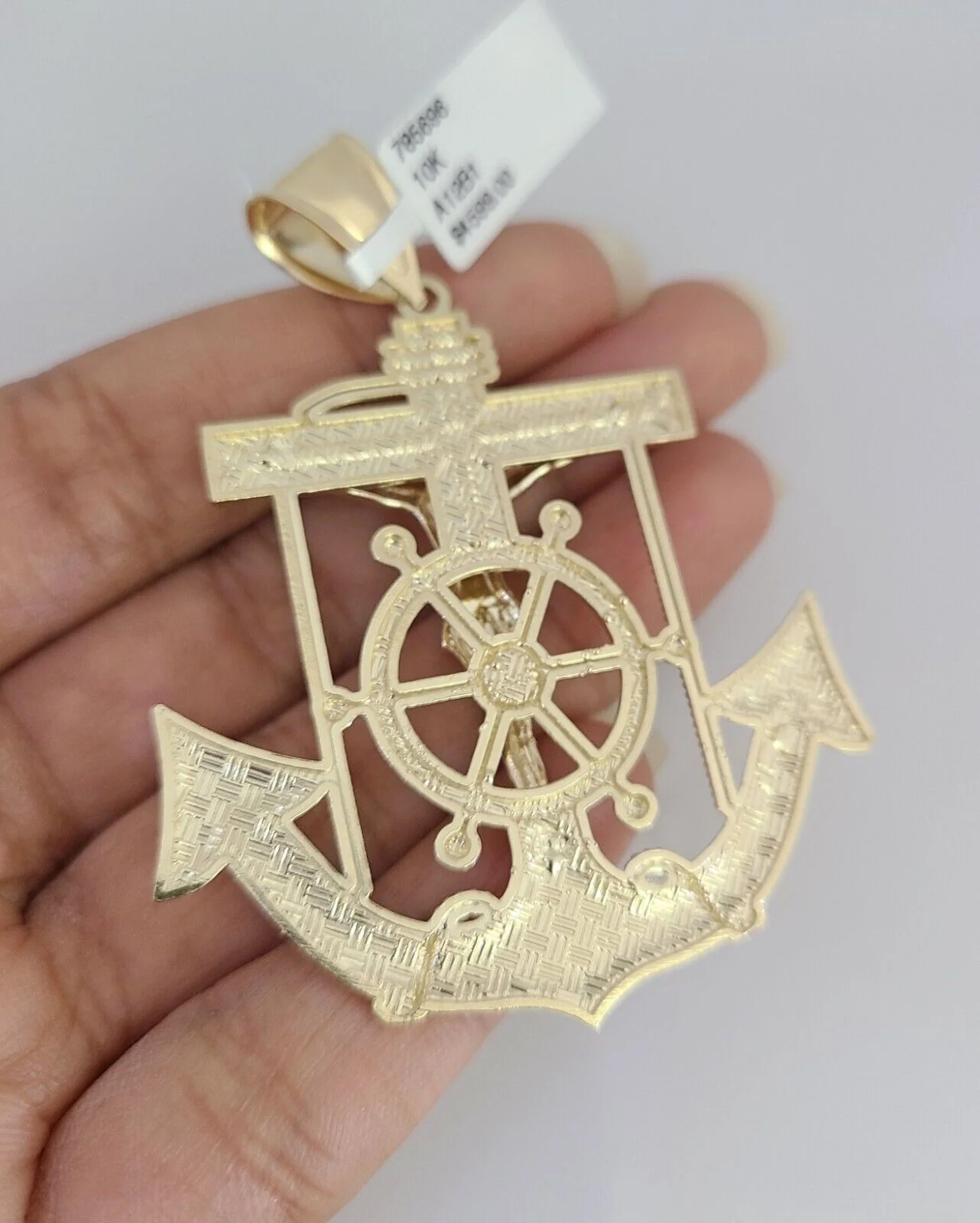 REAL 10k Solid Rope Necklace 6mm Jesus Anchor Pendant SET Chain 20"-30'' Gold - Image 7