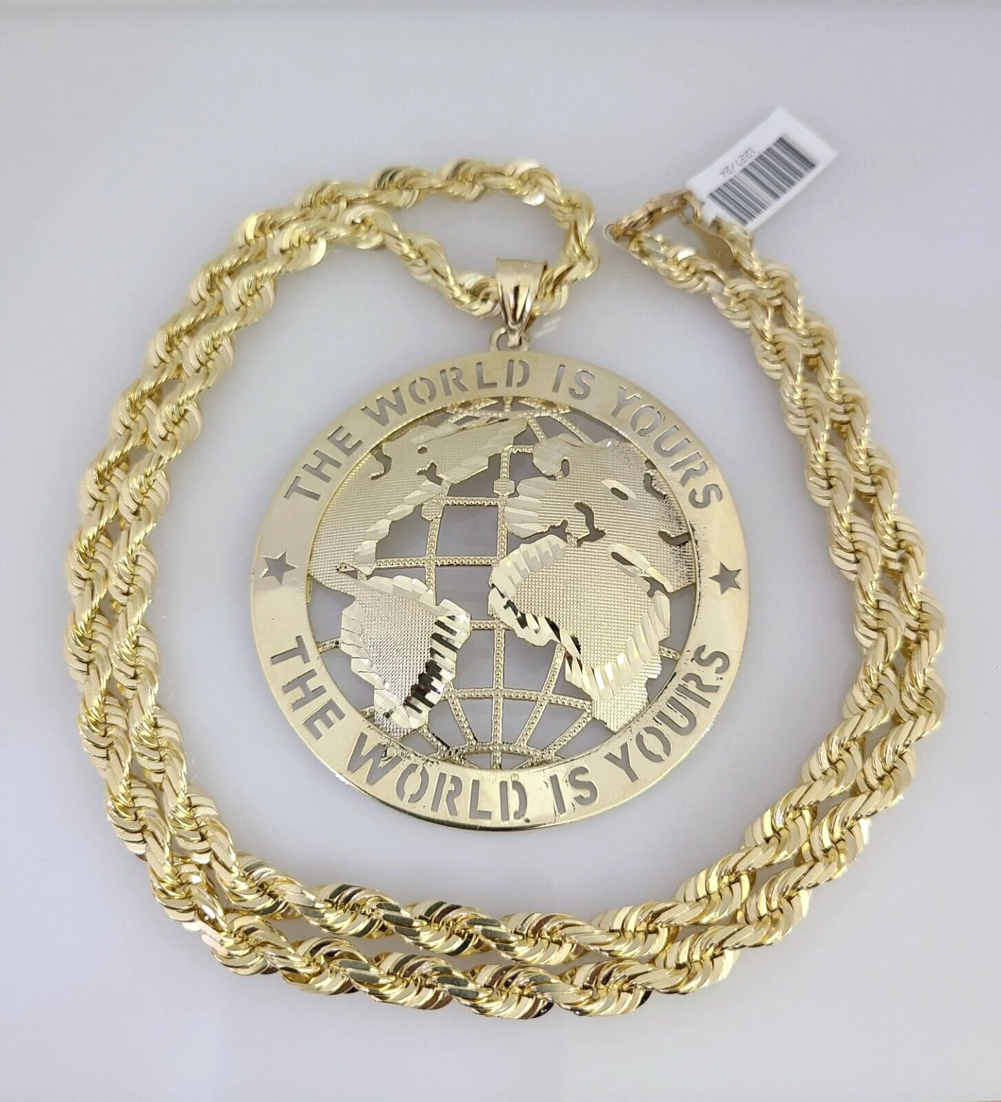 REAL 10k Solid Rope Necklace 6mm World is Yours Pendant SET Chain 20"-30'' Gold - Image 6
