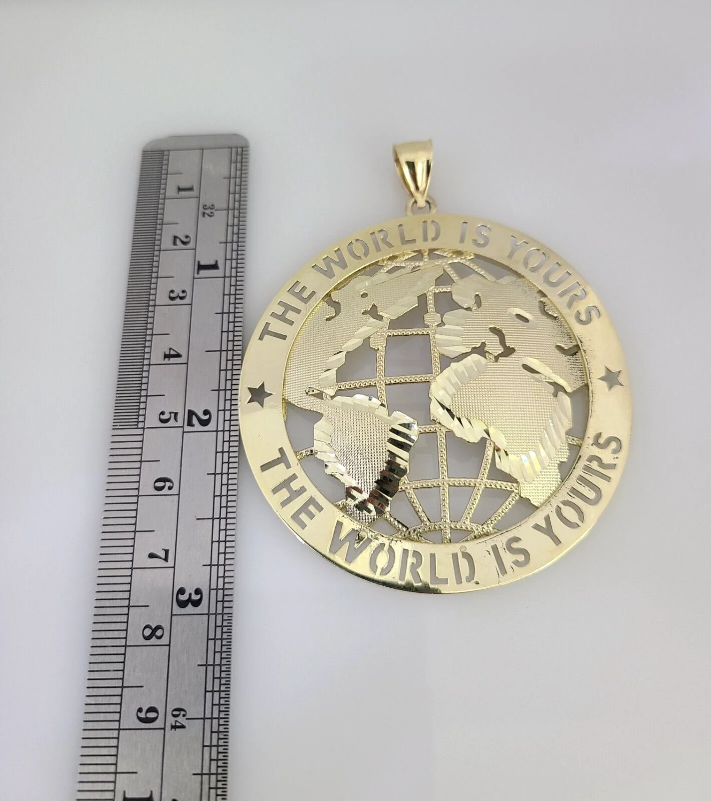 REAL 10k Solid Rope Necklace 6mm World is Yours Pendant SET Chain 20"-30'' Gold - Image 7