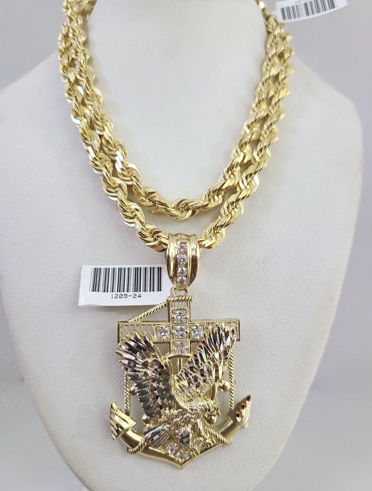 REAL 10k Solid Rope Necklace Eagle Anchor Pendant SET Chain 20"-30'' 6mm Gold - Image 12