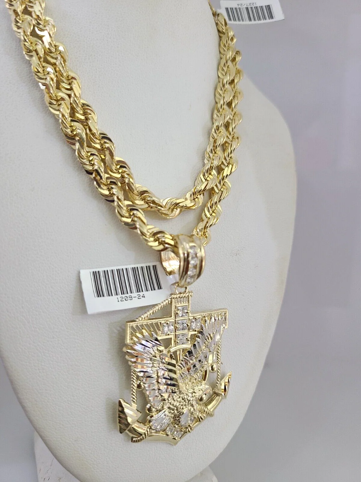REAL 10k Solid Rope Necklace Eagle Anchor Pendant SET Chain 20"-30'' 6mm Gold - Image 5
