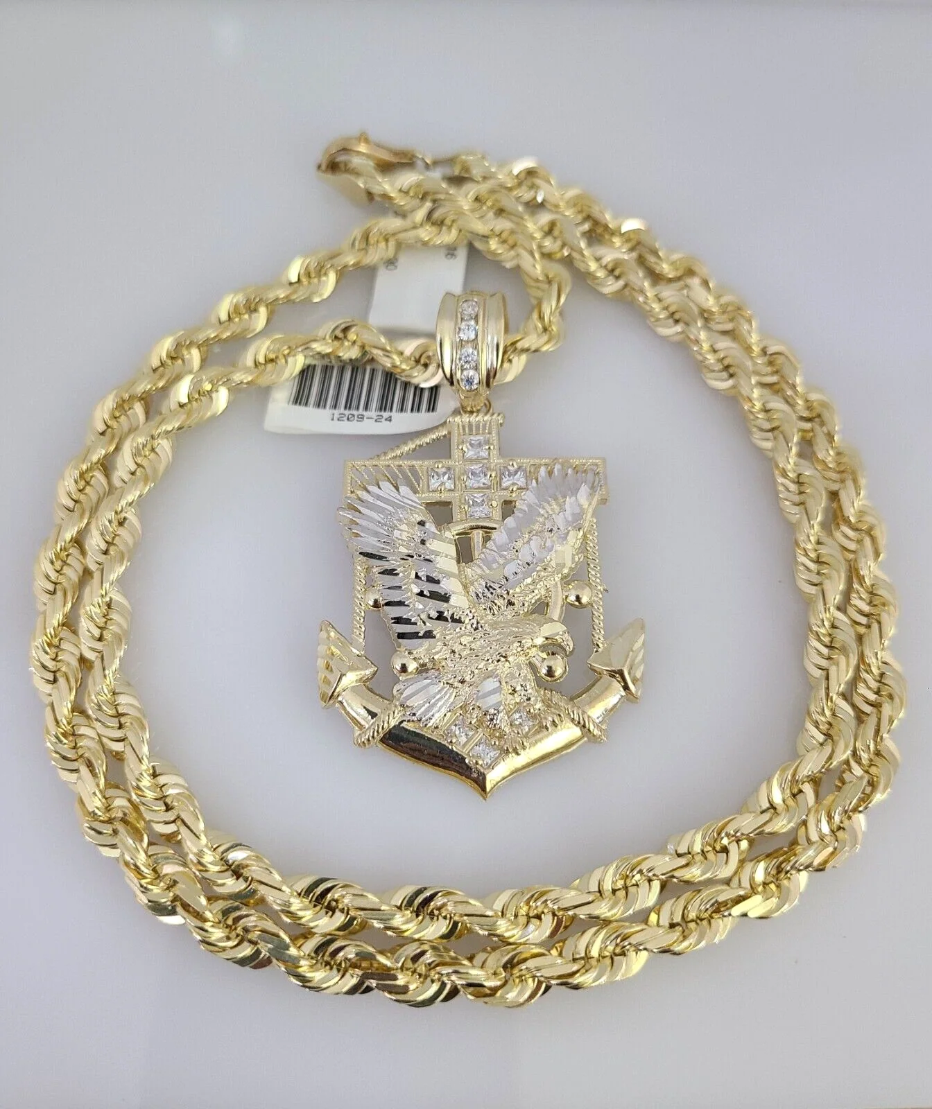 REAL 10k Solid Rope Necklace Eagle Anchor Pendant SET Chain 20"-30'' 6mm Gold - Image 6