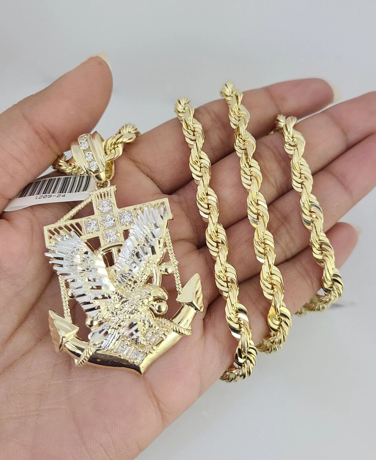 REAL 10k Solid Rope Necklace Eagle Anchor Pendant SET Chain 20"-30'' 6mm Gold - Image 8
