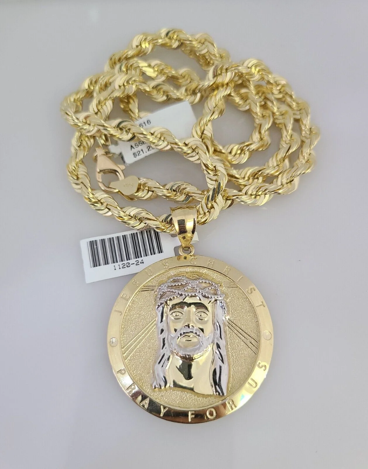 REAL 10k Solid Rope Necklace Jesus Christ Pendant SET Chain 20"-30'' 6mm Gold - Image 5