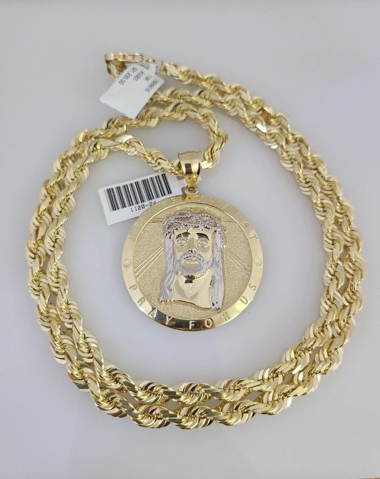 REAL 10k Solid Rope Necklace Jesus Christ Pendant SET Chain 20"-30'' 6mm Gold - Image 6