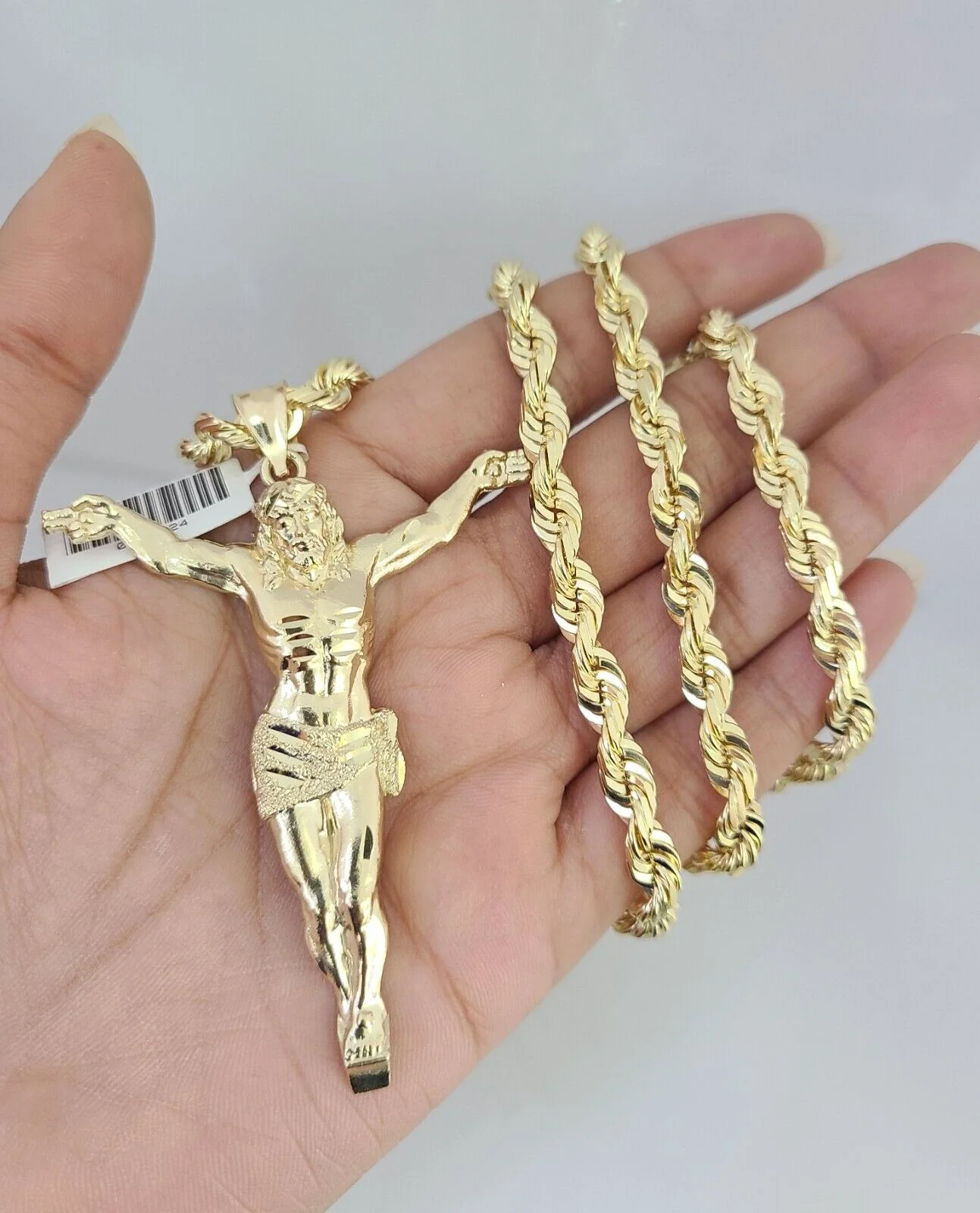 REAL 10k Solid Rope Necklace Jesus Crucifix Pendant SET Chain 20"-30'' 6mm Gold - Image 2