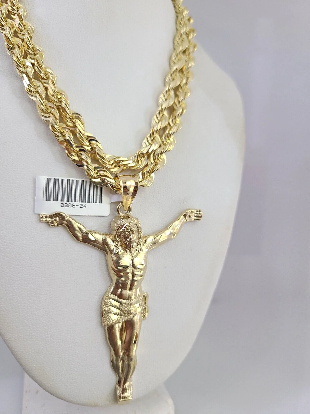 REAL 10k Solid Rope Necklace Jesus Crucifix Pendant SET Chain 20"-30'' 6mm Gold - Image 6