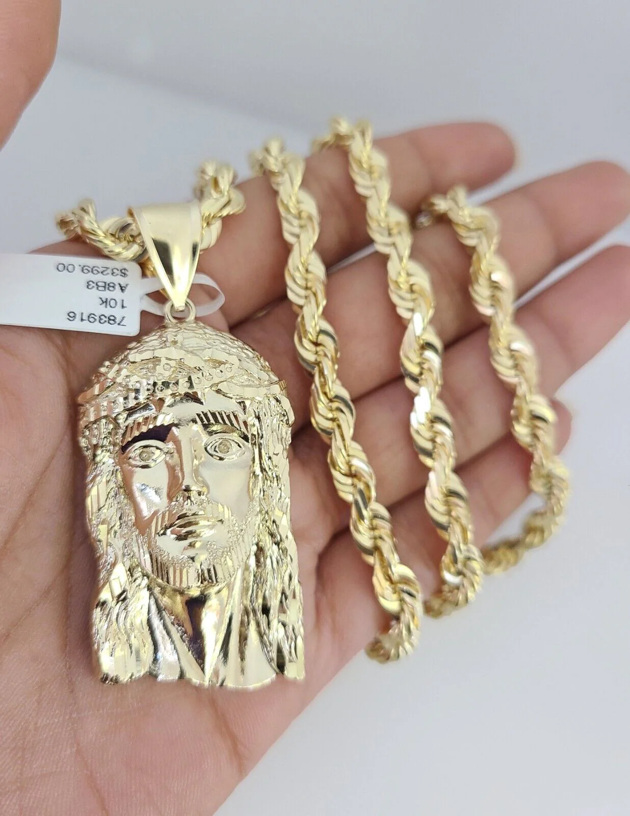 REAL 10k Solid Rope Necklace Jesus Head Pendant SET Chain 20"-30'' 6mm Gold - Image 11