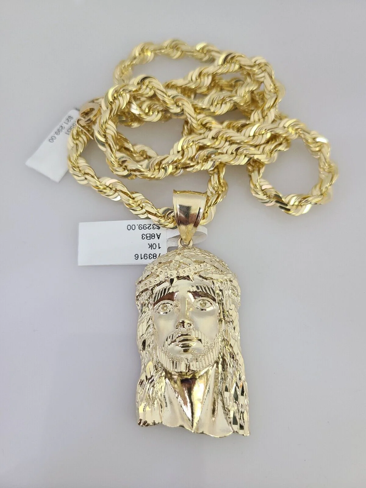 REAL 10k Solid Rope Necklace Jesus Head Pendant SET Chain 20"-30'' 6mm Gold - Image 7