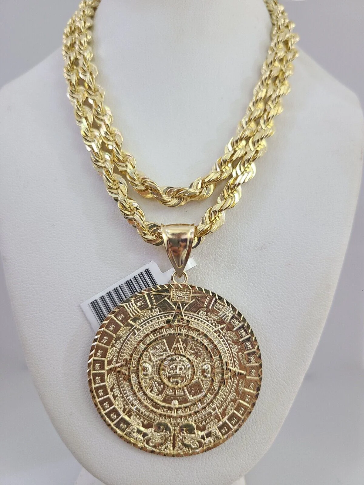 REAL 10k Solid Rope Necklace Mayan Calendar Pendant SET Chain 20"-30'' 6mm Gold - Image 10