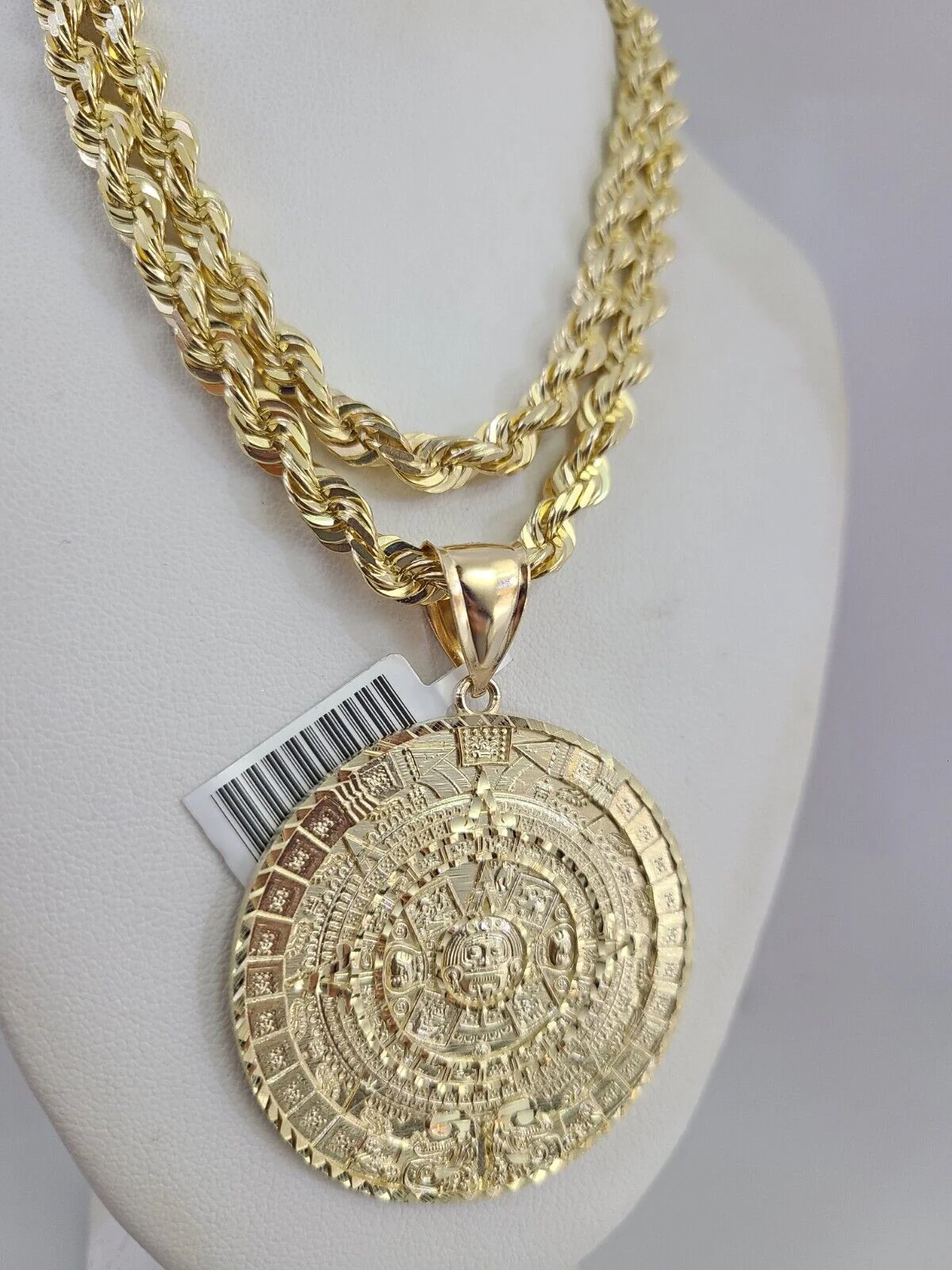 REAL 10k Solid Rope Necklace Mayan Calendar Pendant SET Chain 20"-30'' 6mm Gold - Image 5